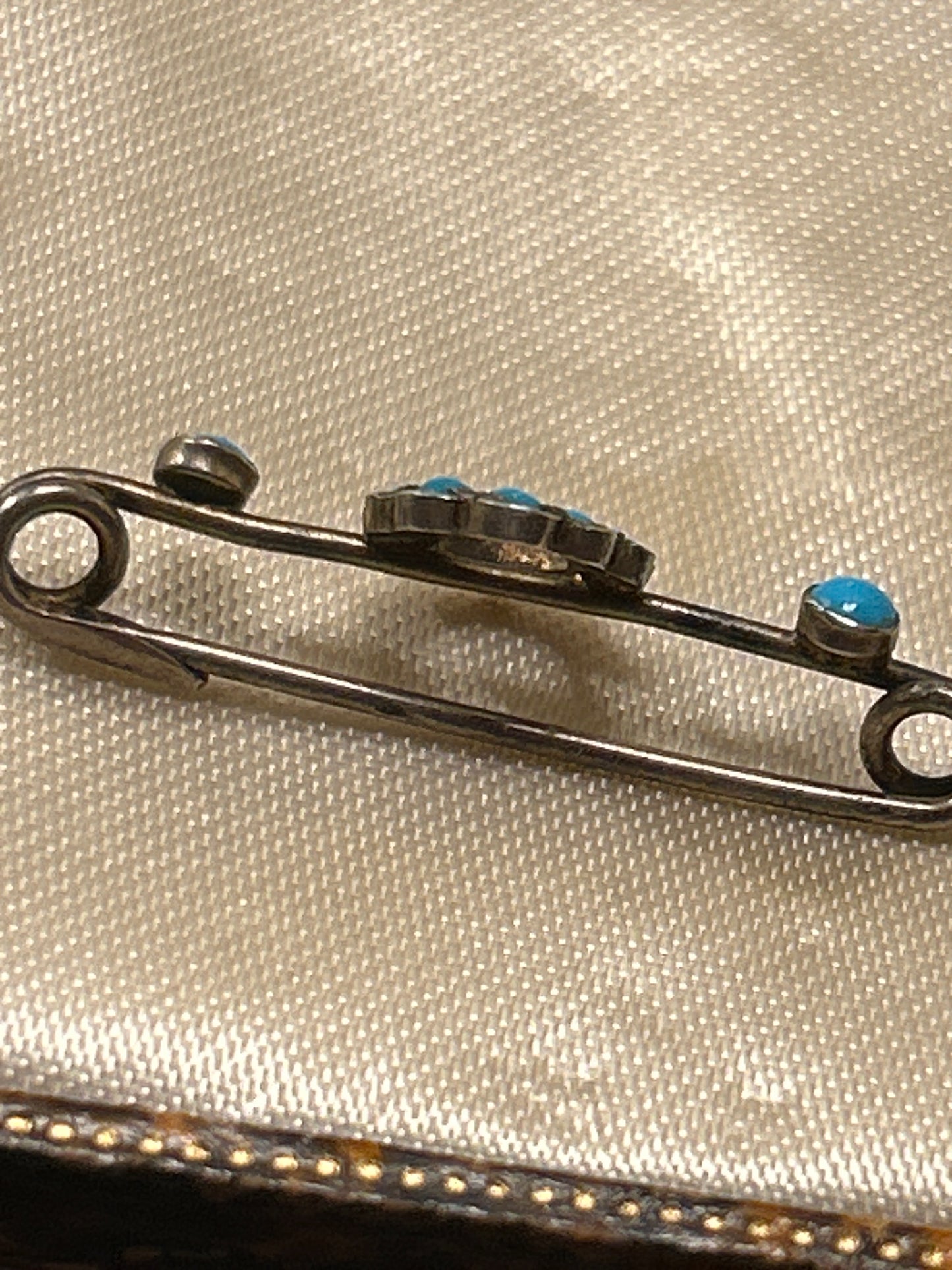 Small Silver with Turquoise stones antique brooch.