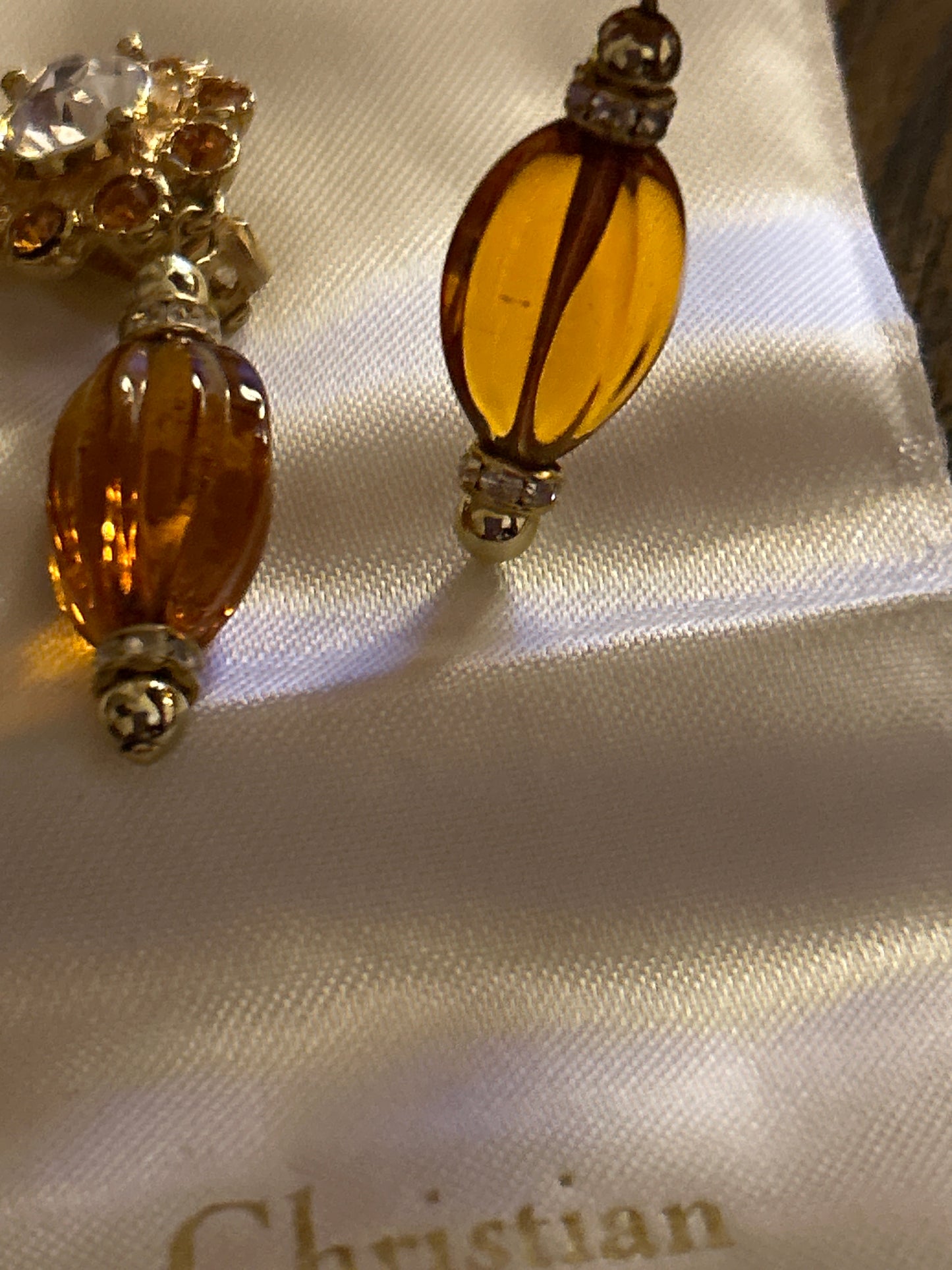 Christian Dior amber coloured glass drop earrings