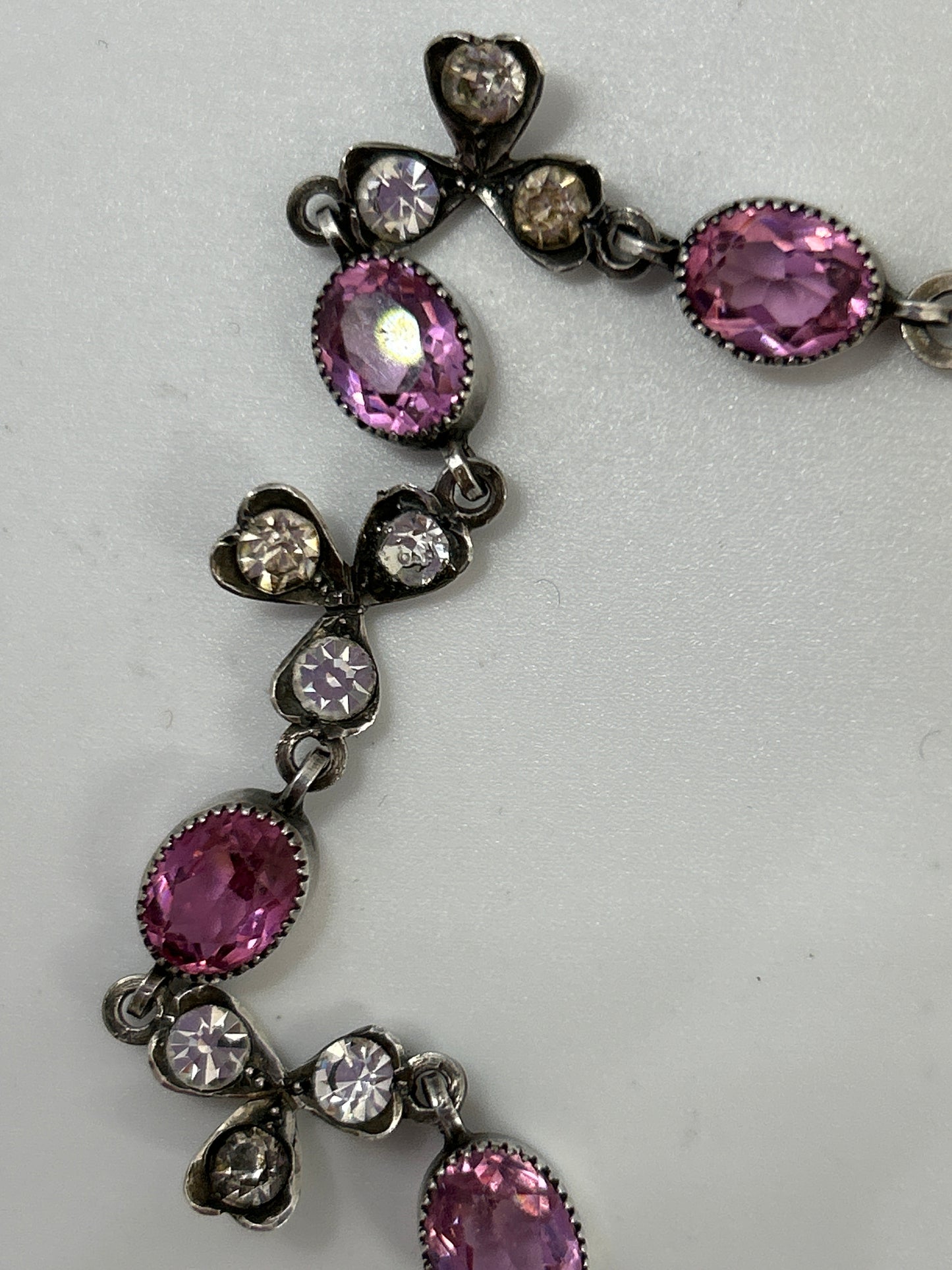 Antique Pink And Clear Paste Necklace Dating  1900. Marked 900