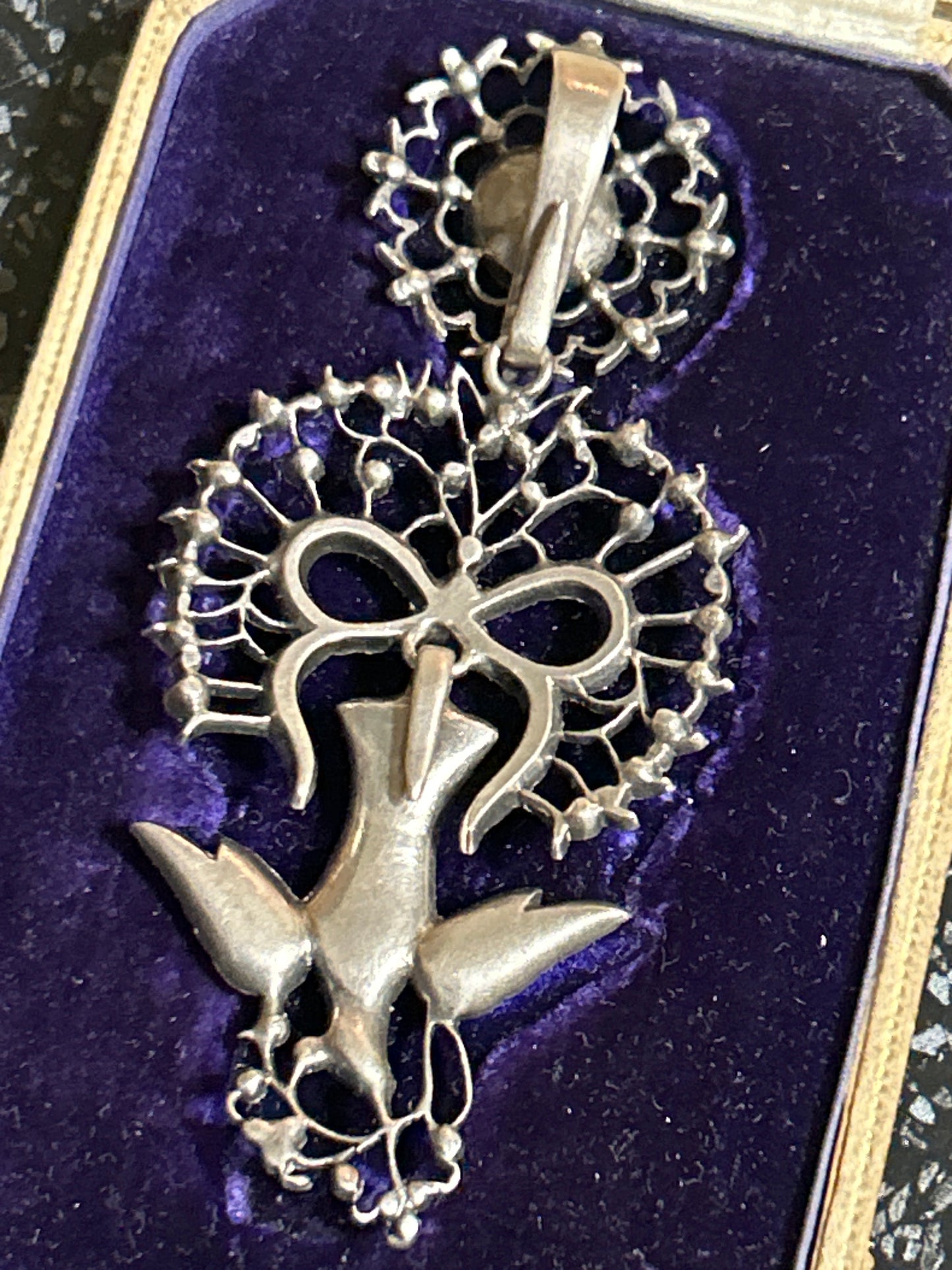 Antique Edwardian Saint Esprit pendant silver & paste. French. Articulated .