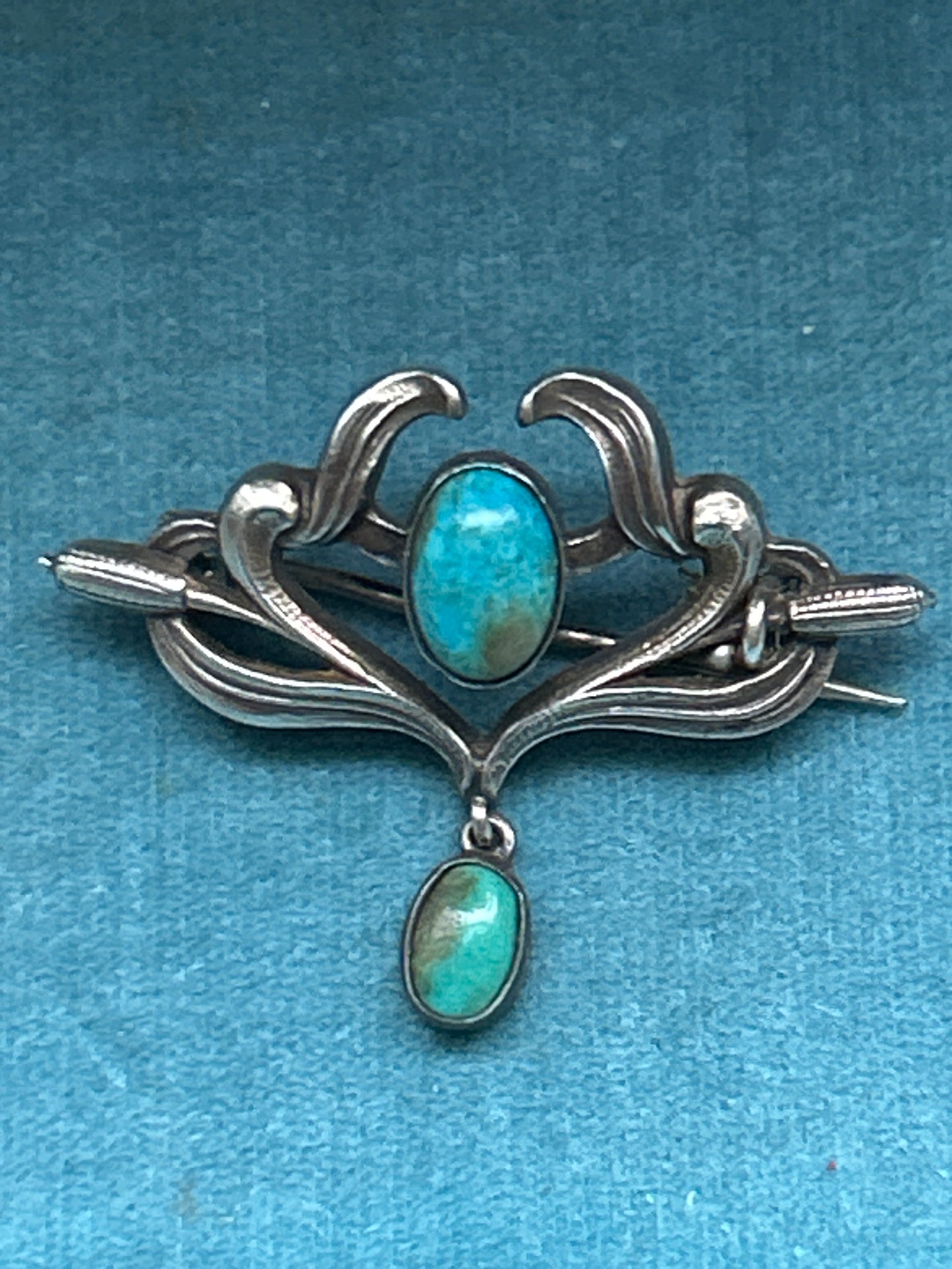 Antique Silver Art Nouveau Turquoise Dangle