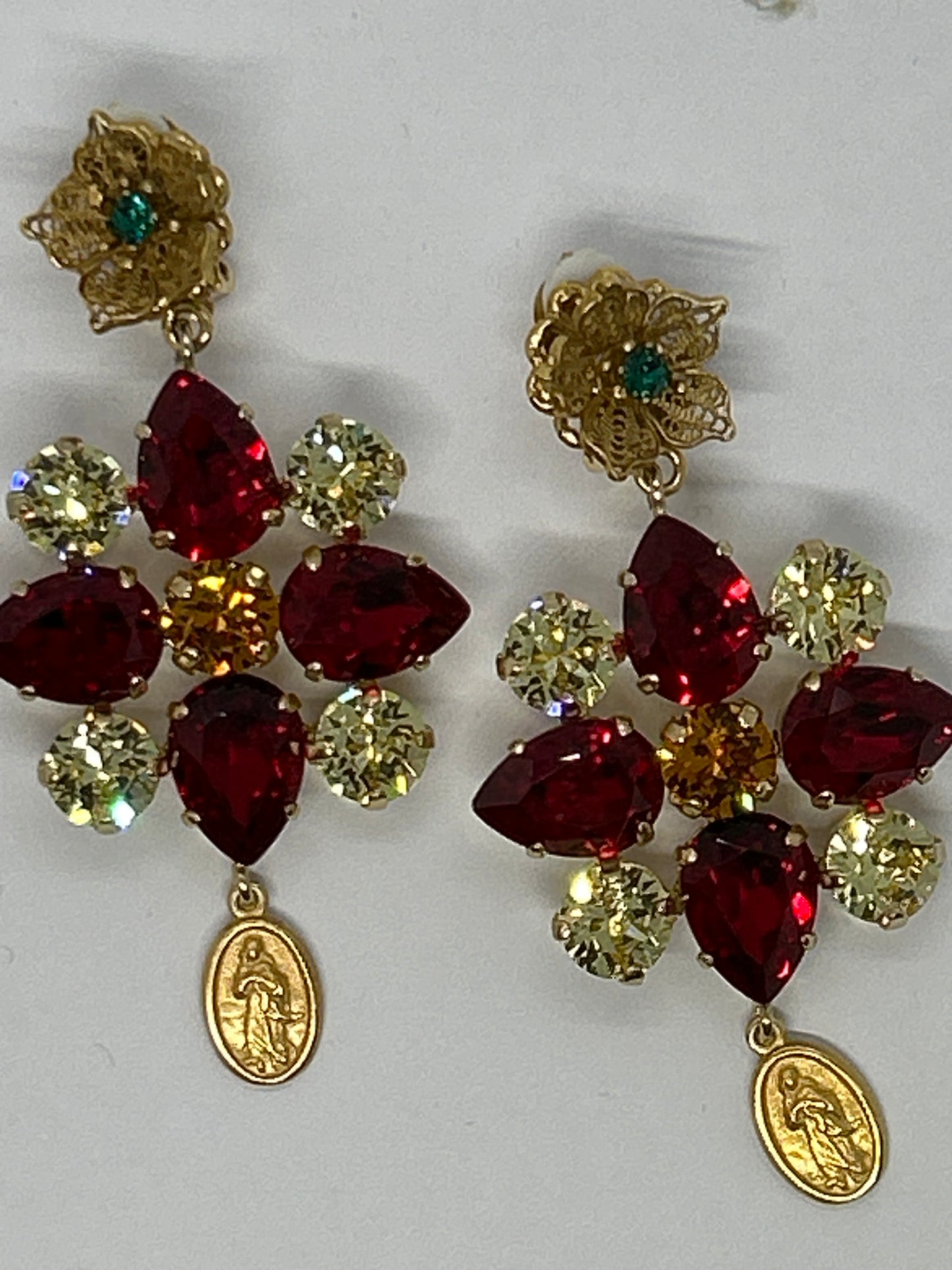 Dolce And Gabbana Red And Gold Crystal Drop Earrings