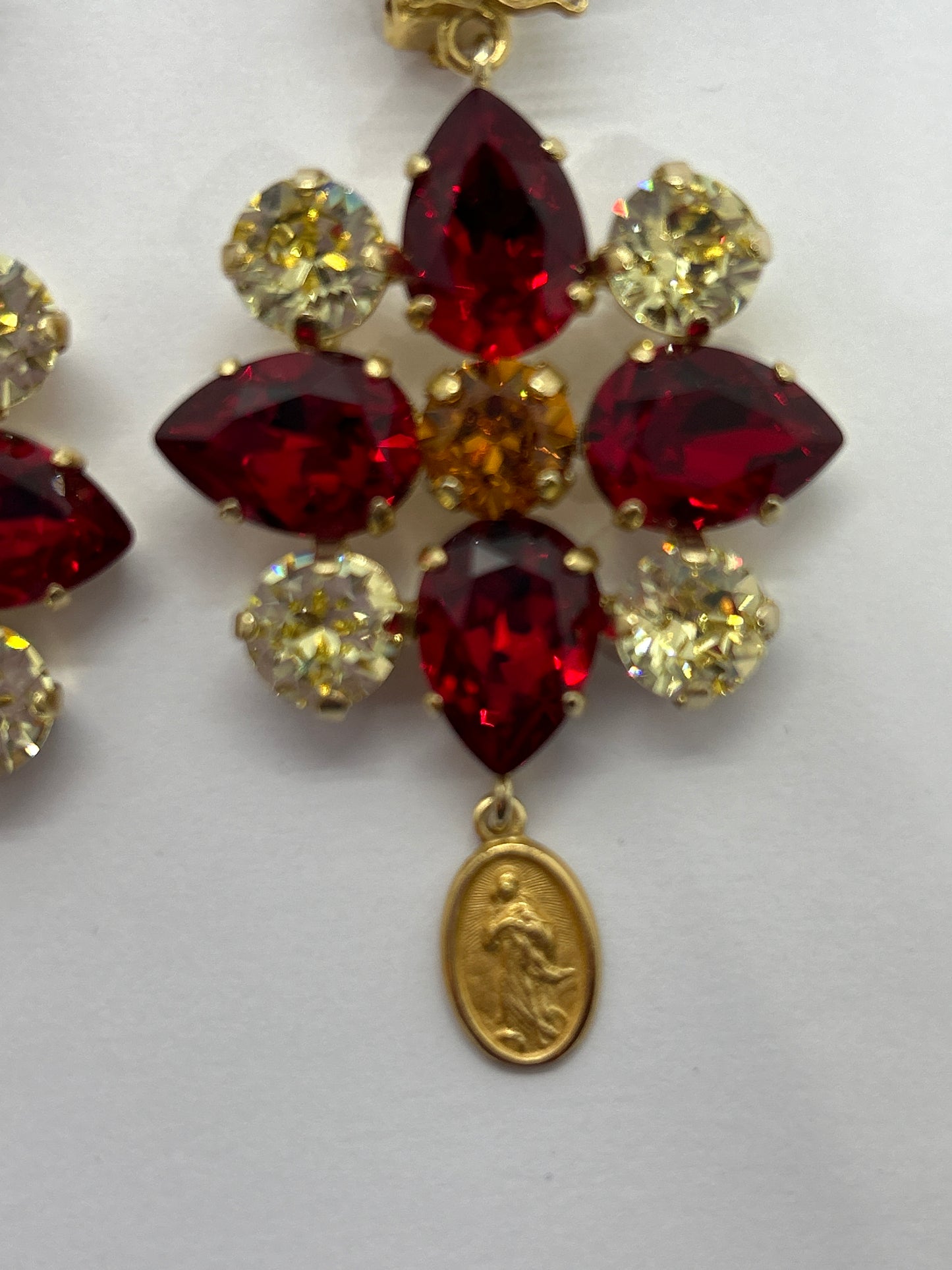 Dolce And Gabbana Red And Gold Crystal Drop Earrings