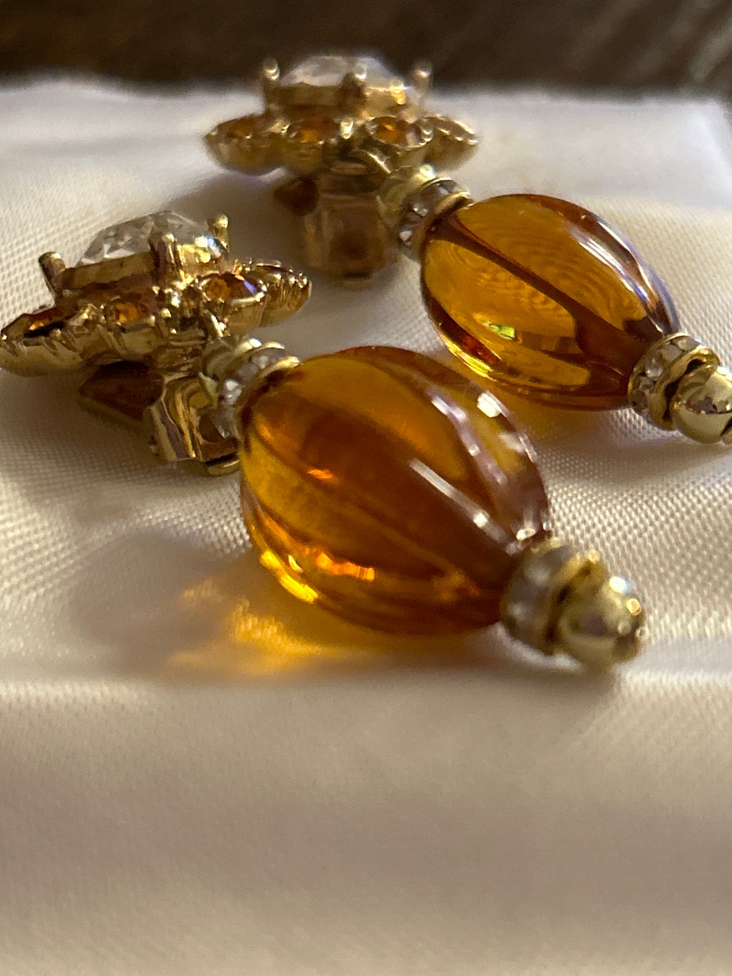 Christian Dior amber coloured glass drop earrings