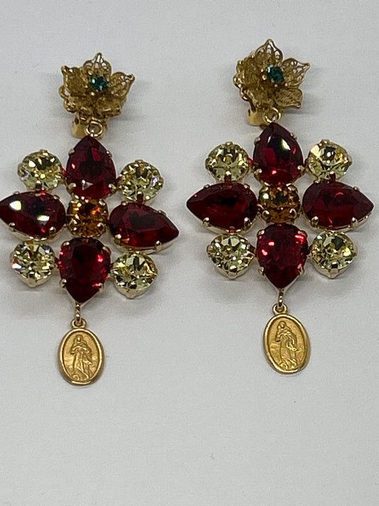 Dolce And Gabbana Red And Gold Crystal Drop Earrings