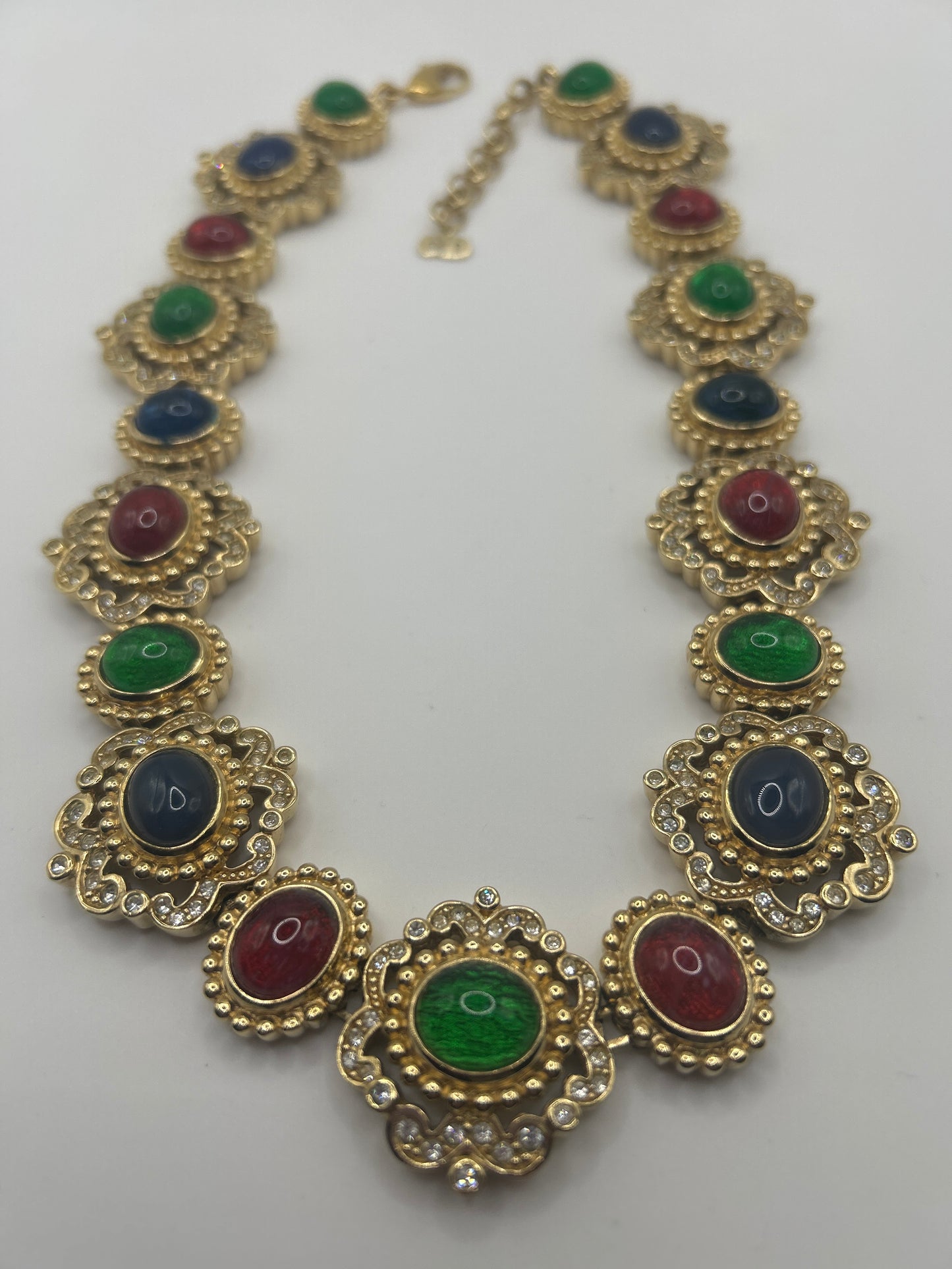 Christian Dior Vintage Mughal Necklace With Multicoloured Glass Stones Cabochons