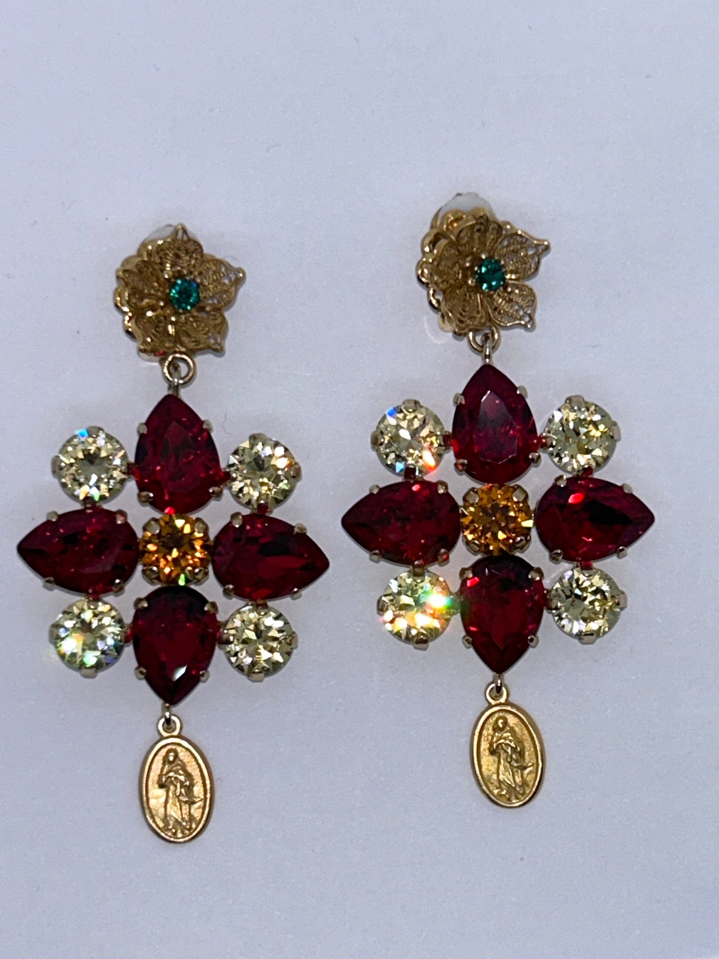 Dolce And Gabbana Red And Gold Crystal Drop Earrings