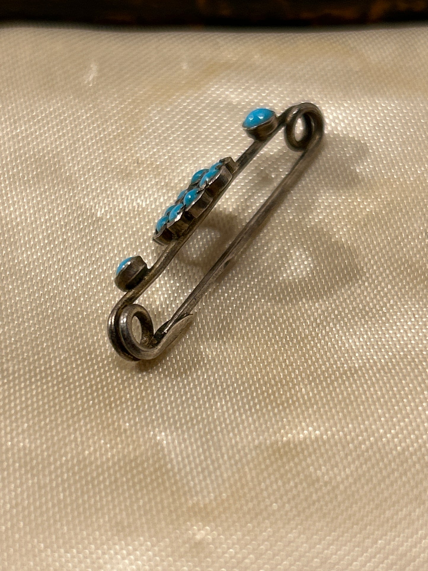 Small Silver with Turquoise stones antique brooch.