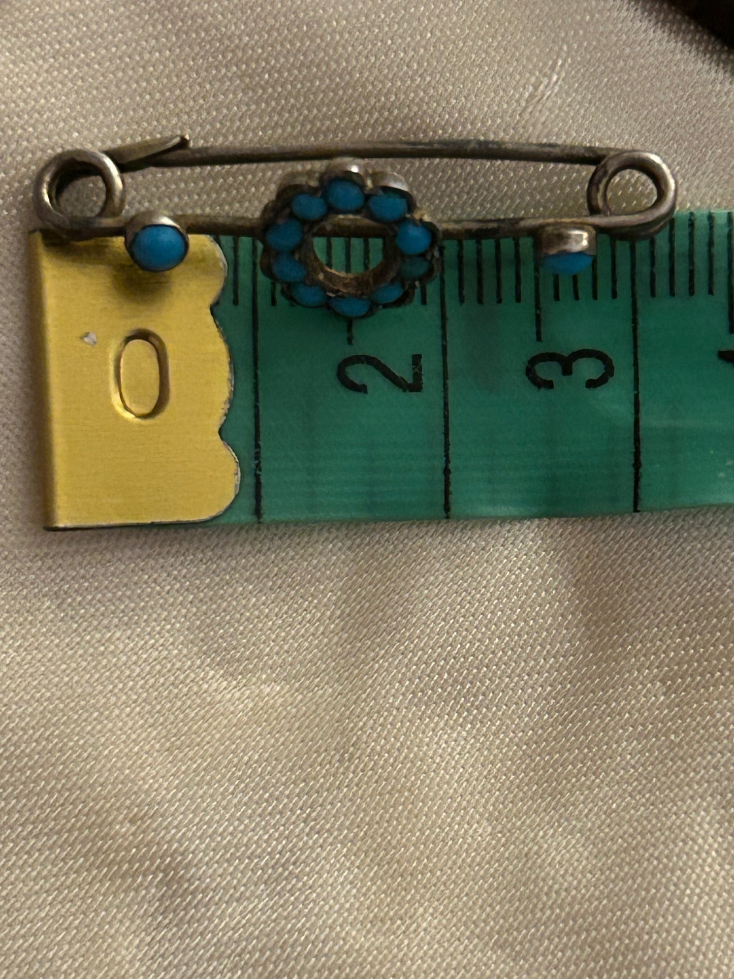 Small Silver with Turquoise stones antique brooch.