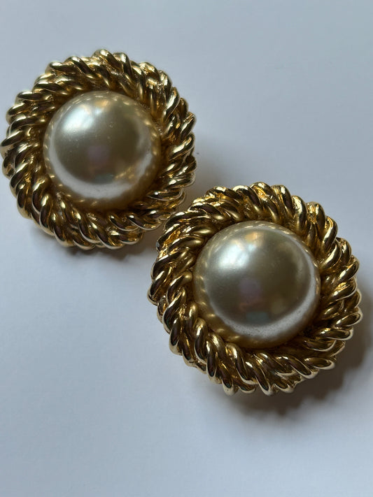 David Grosse vintage clip on faux pearl earrings.