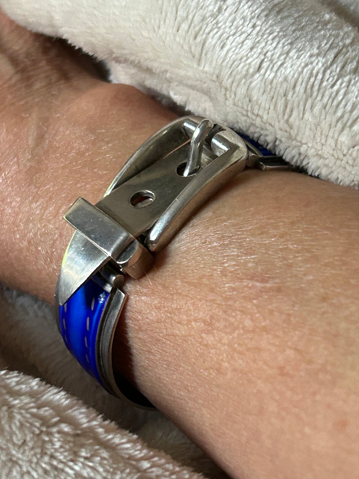 Vintage 1970 Rare Gucci Silver 925 Blue Enamel Buckle Belt Bracelet