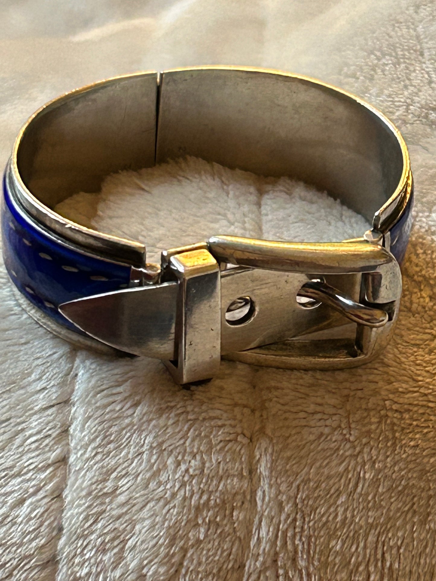 Vintage 1970 Rare Gucci Silver 925 Blue Enamel Buckle Belt Bracelet