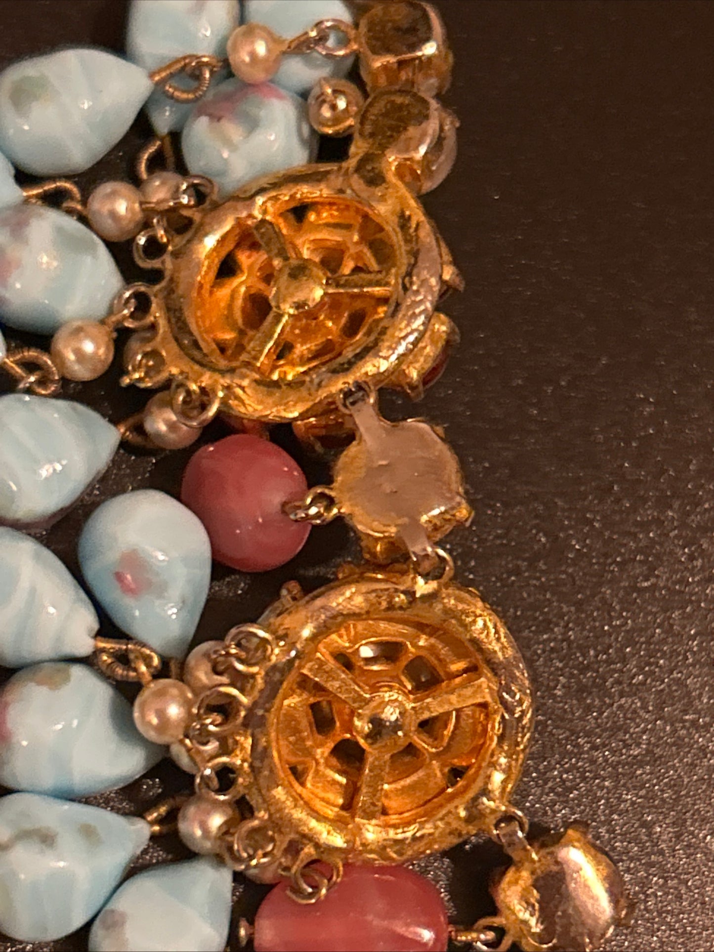 Christian Dior Vintage bib Necklace. Turquoise Glass Stones. Gripox glass