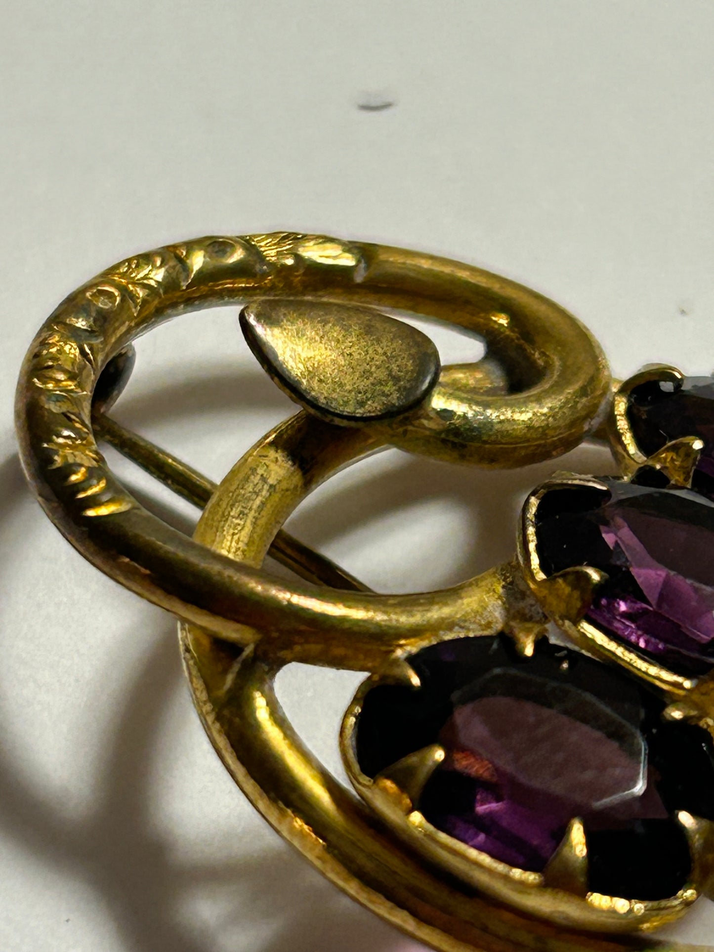 Antique Victorian purple stone brooch love knot
