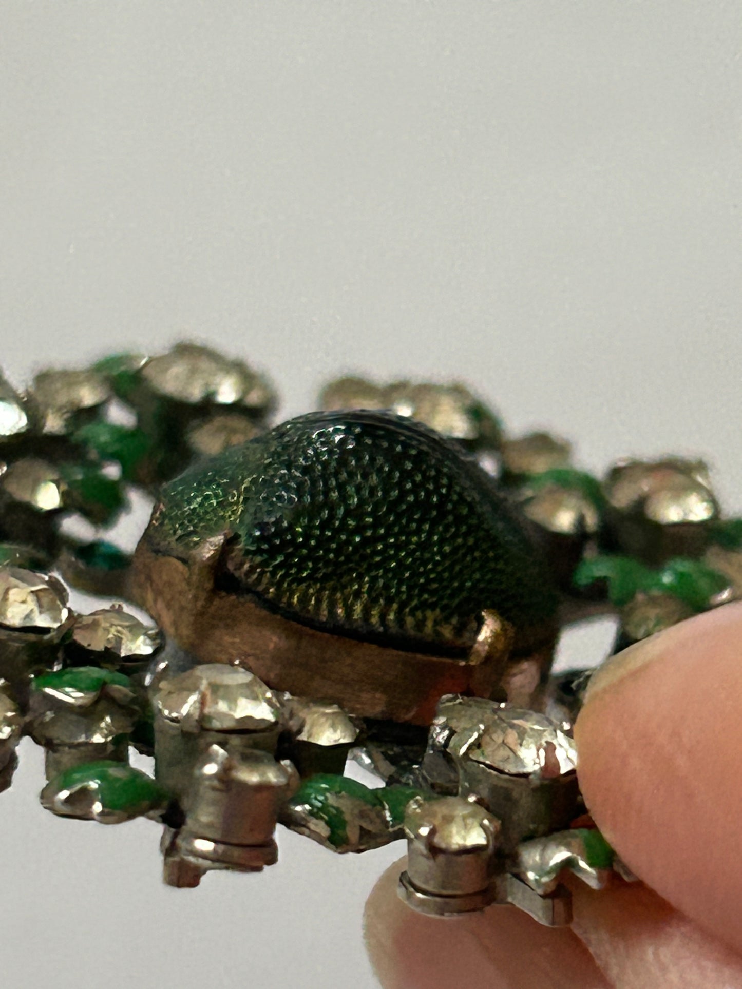 Rare Antique Victorian Scarab beetle enamel flower pendant With Crystals.