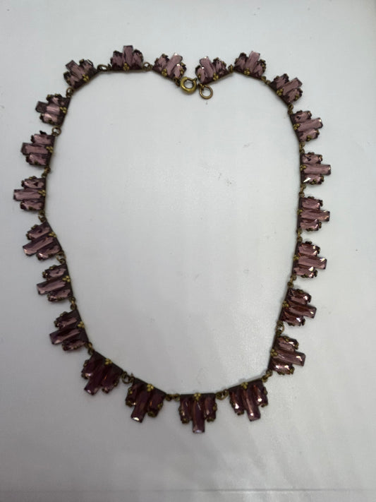 Antique Art Deco pink Vauxhall mirror glass necklace.