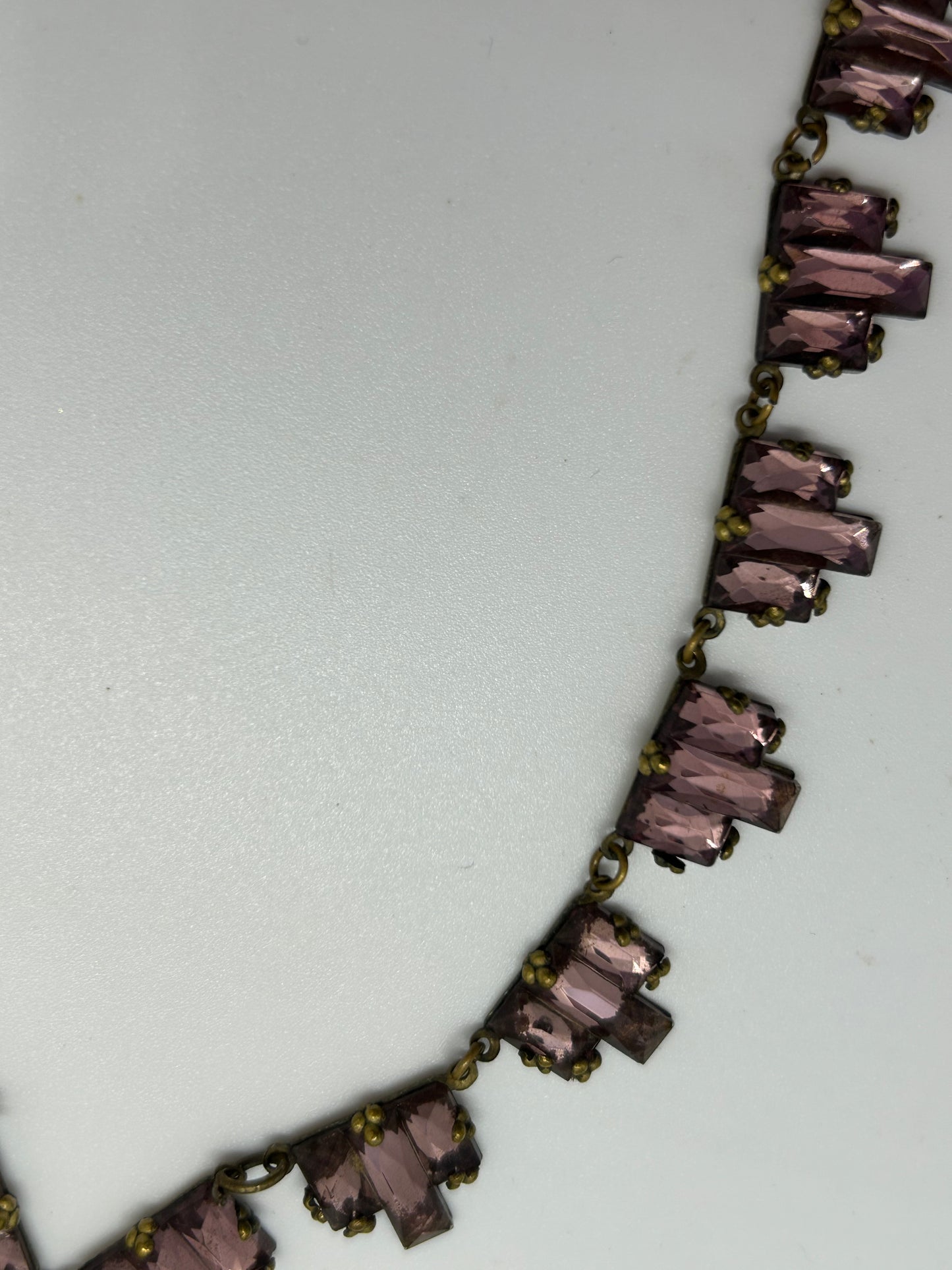 Antique Art Deco pink Vauxhall mirror glass necklace.