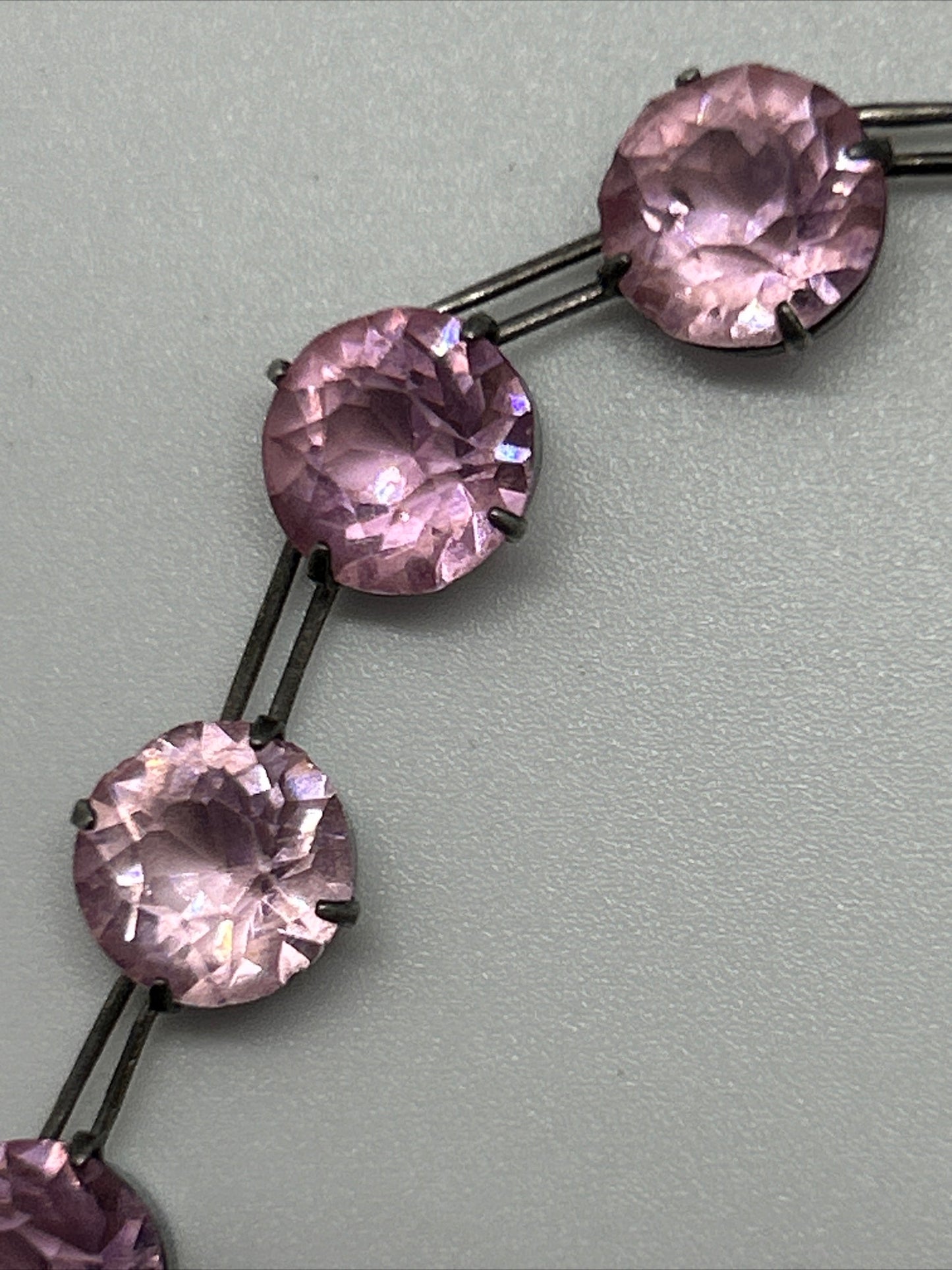 Antique Victorian Silver Pink Paste Riviere Necklace