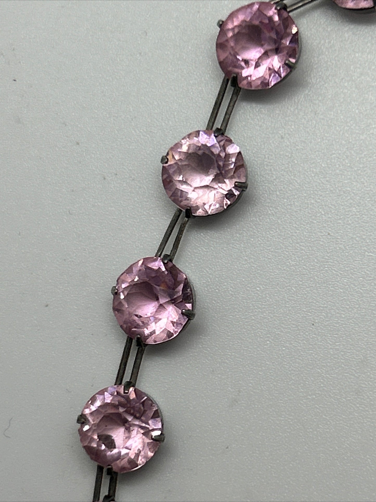 Antique Victorian Silver Pink Paste Riviere Necklace