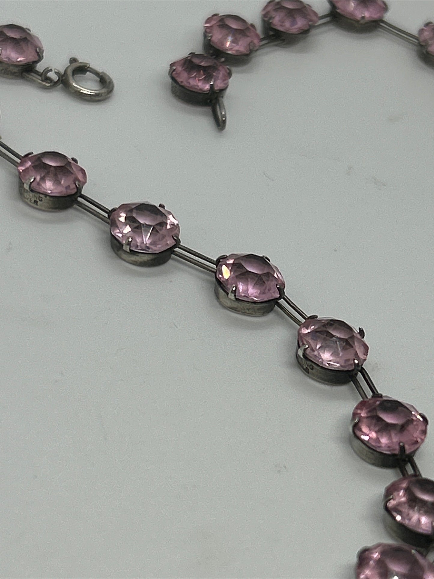 Antique Victorian Silver Pink Paste Riviere Necklace