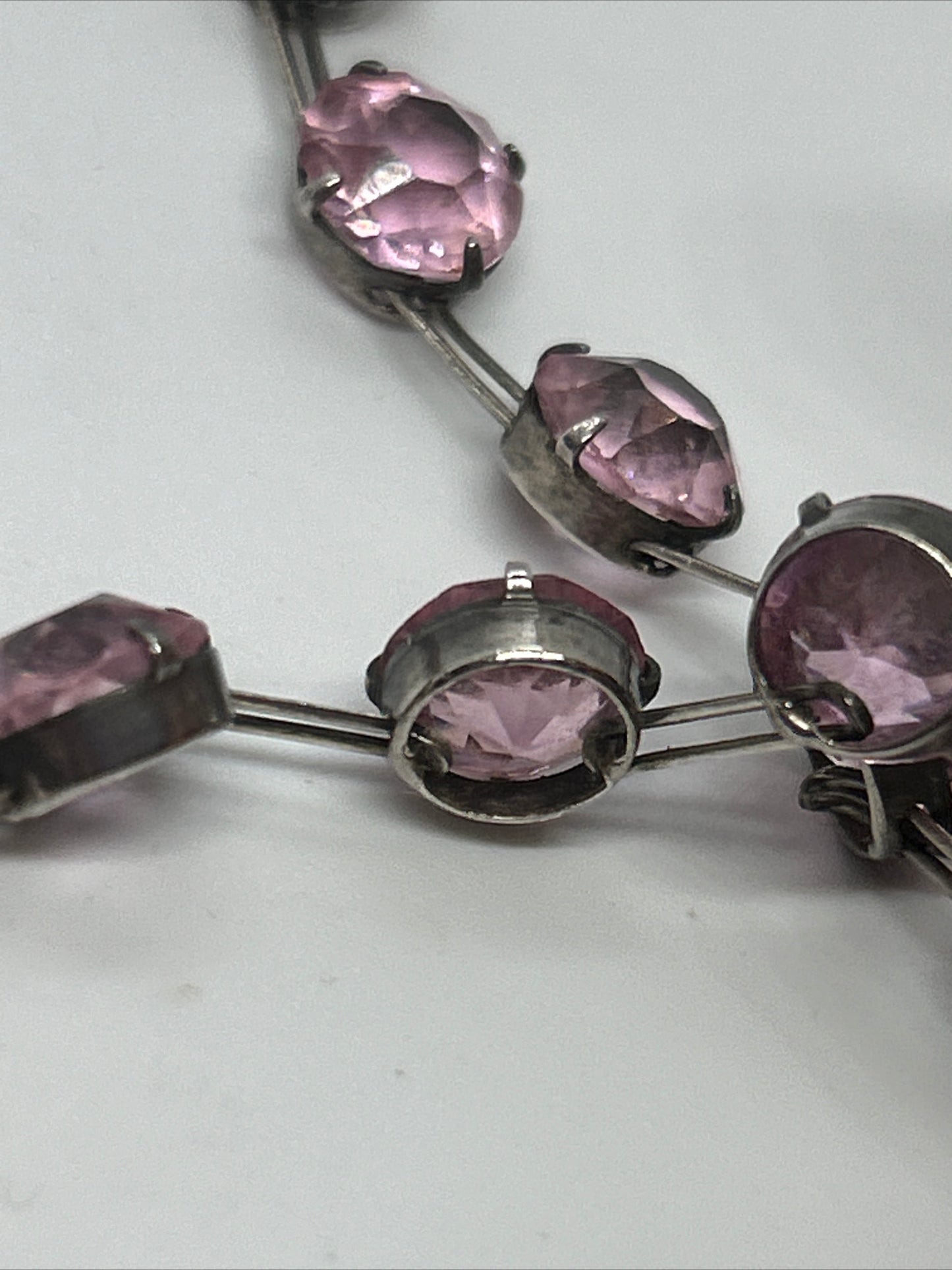 Antique Victorian Silver Pink Paste Riviere Necklace