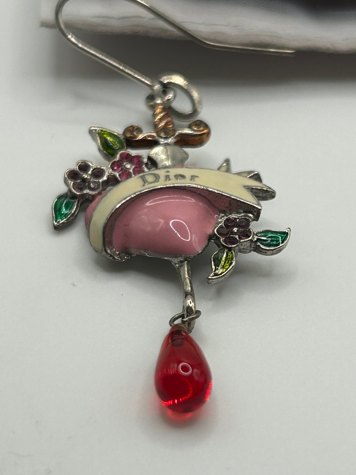 Christian Dior vintage Y2K Galliano era bleeding heart earrings.
