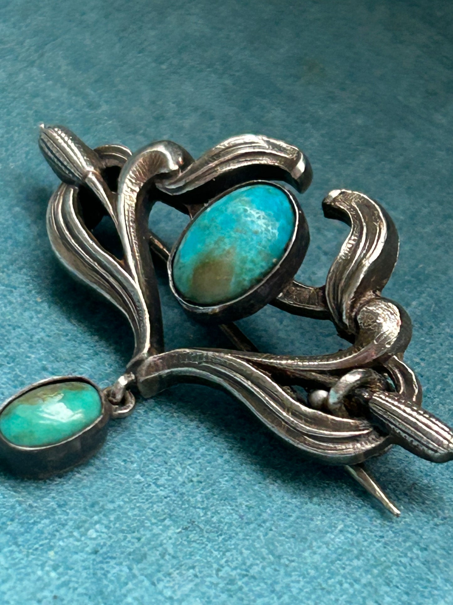 Antique Silver Art Nouveau Turquoise Dangle