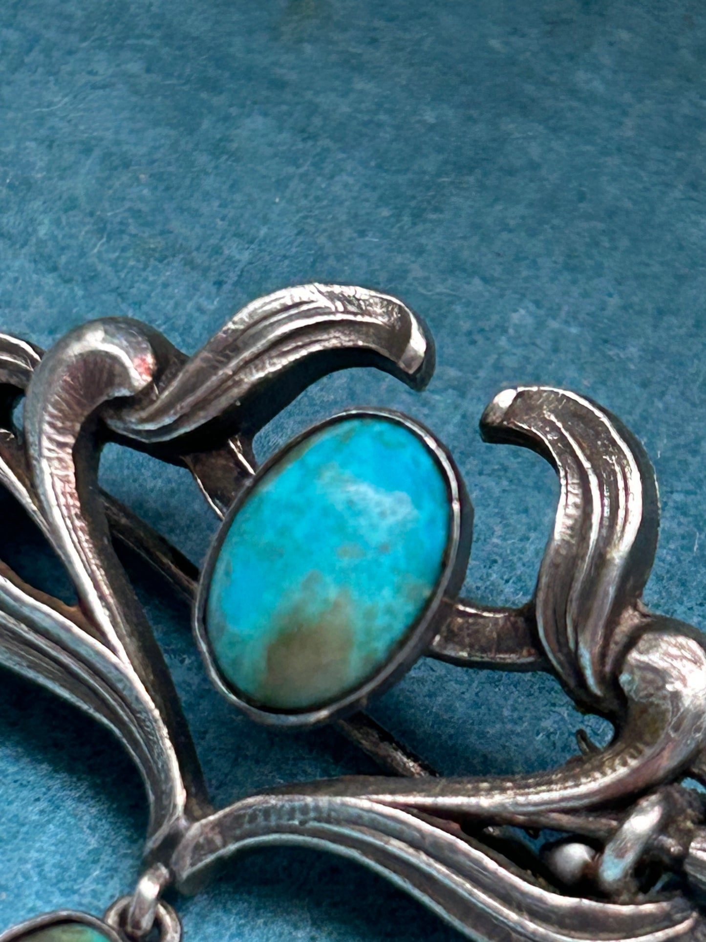 Antique Silver Art Nouveau Turquoise Dangle
