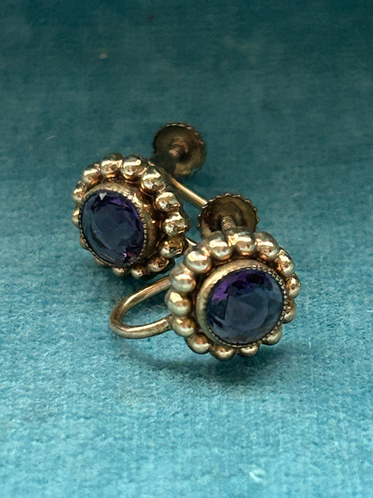 Vintage Amethyst Rolled Gold Screwback Stud Earrings