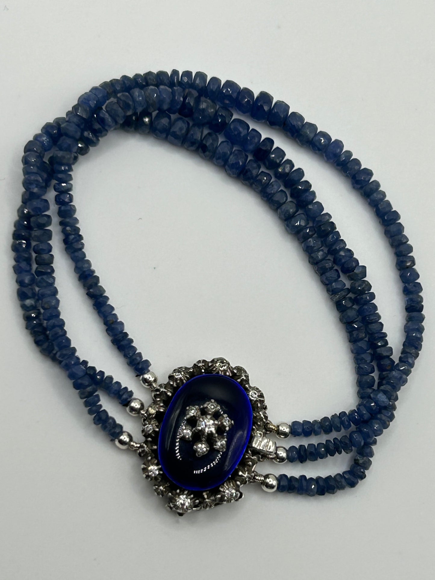 Victorian Bracelet with faceted Sapphires & Silver Edwardian Blue Enamel Clasp