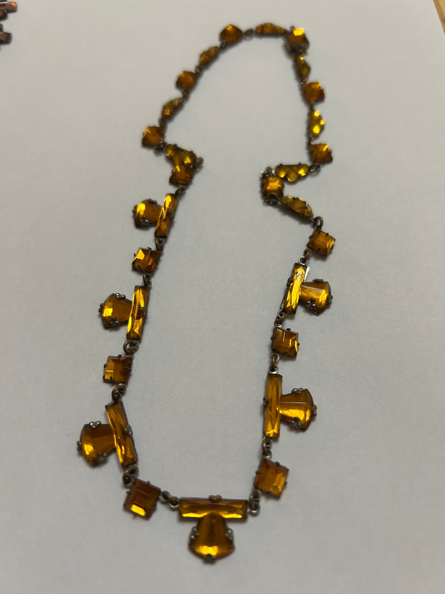 Antique Art Deco amber coloured Vauxhall Glass necklace 1930s