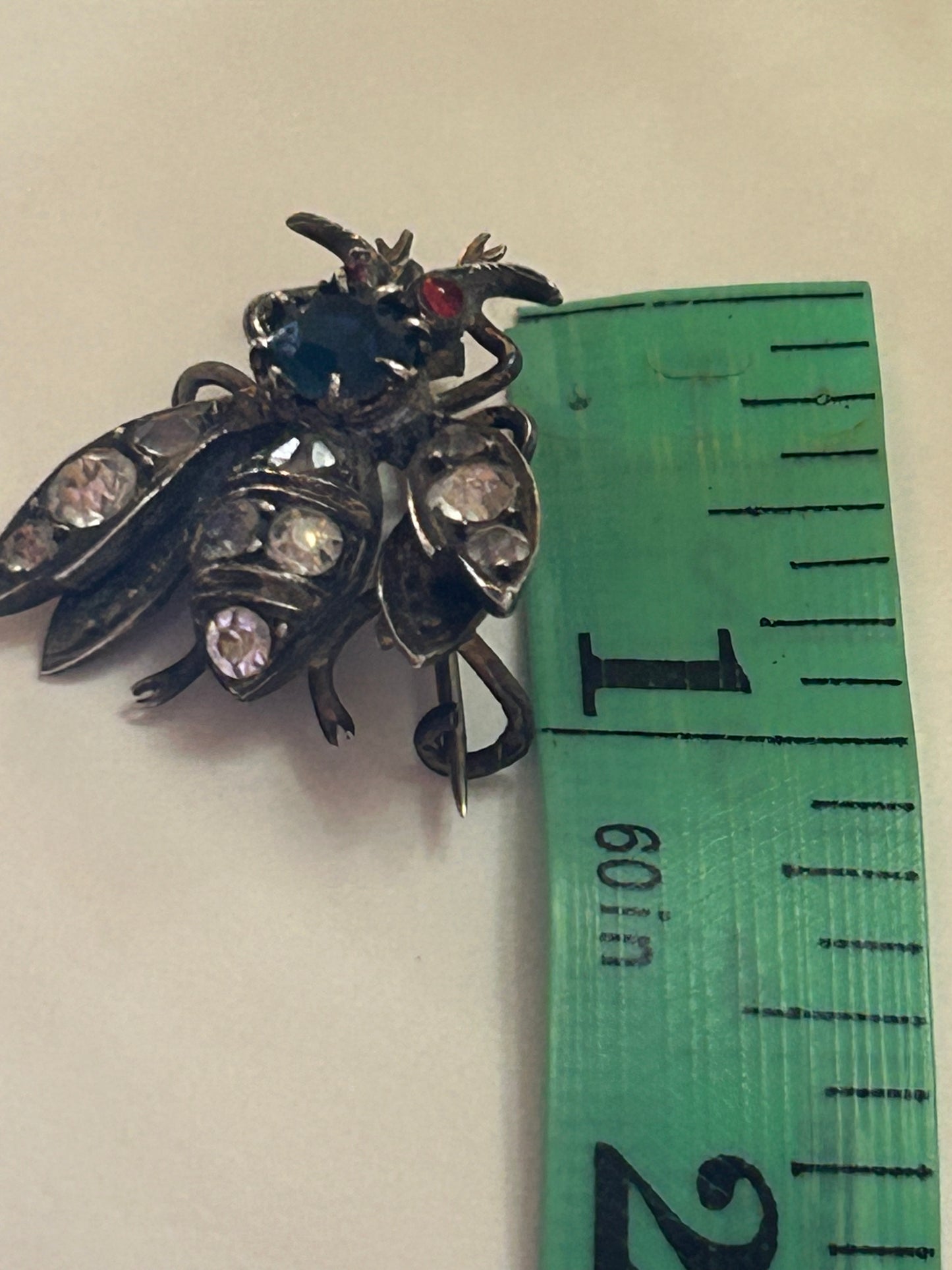 Silver Victorian Bee Brooch Paste Stones.