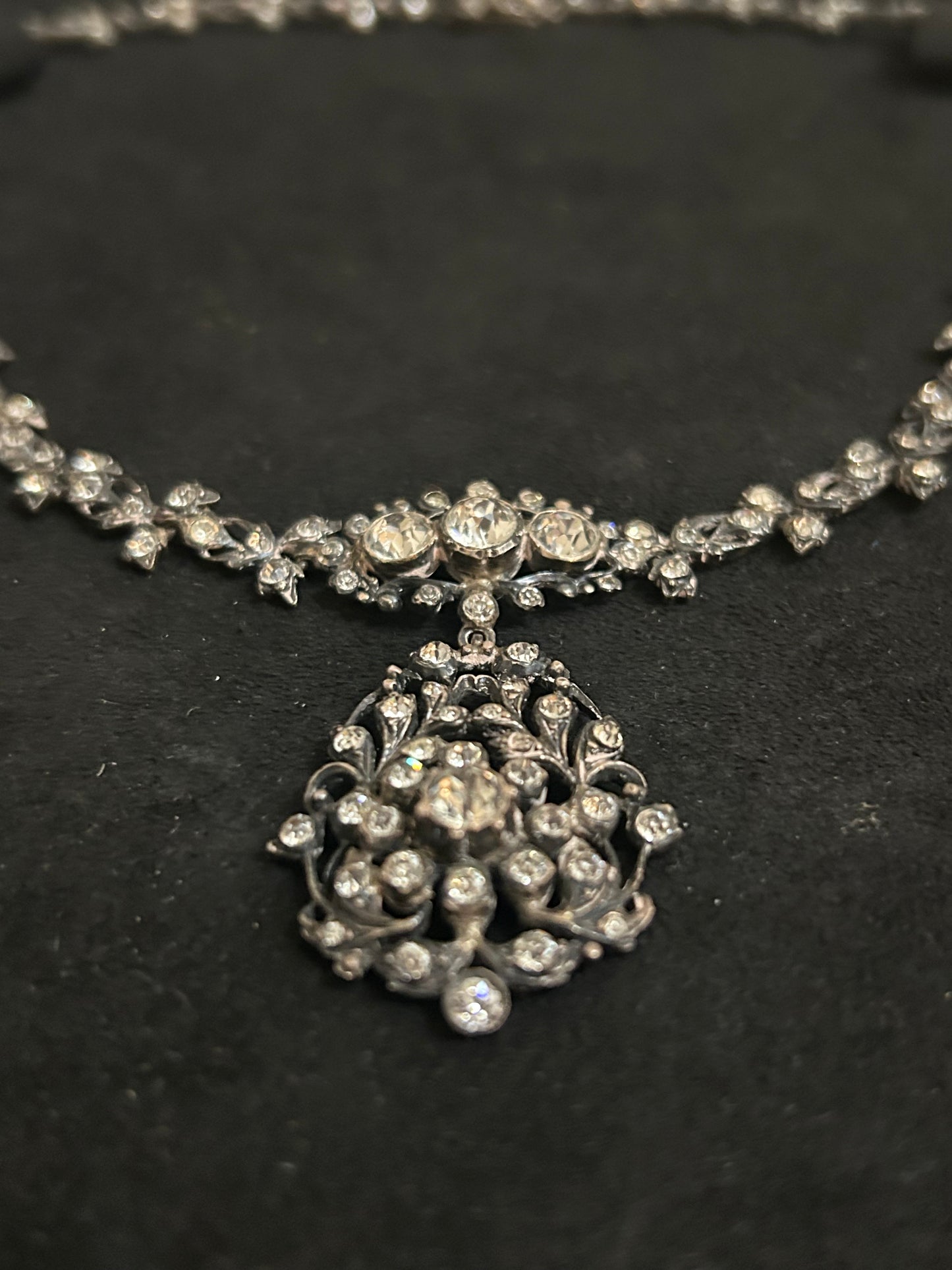 Early Victorian Silver And Crystal Paste Beautiful Necklace.