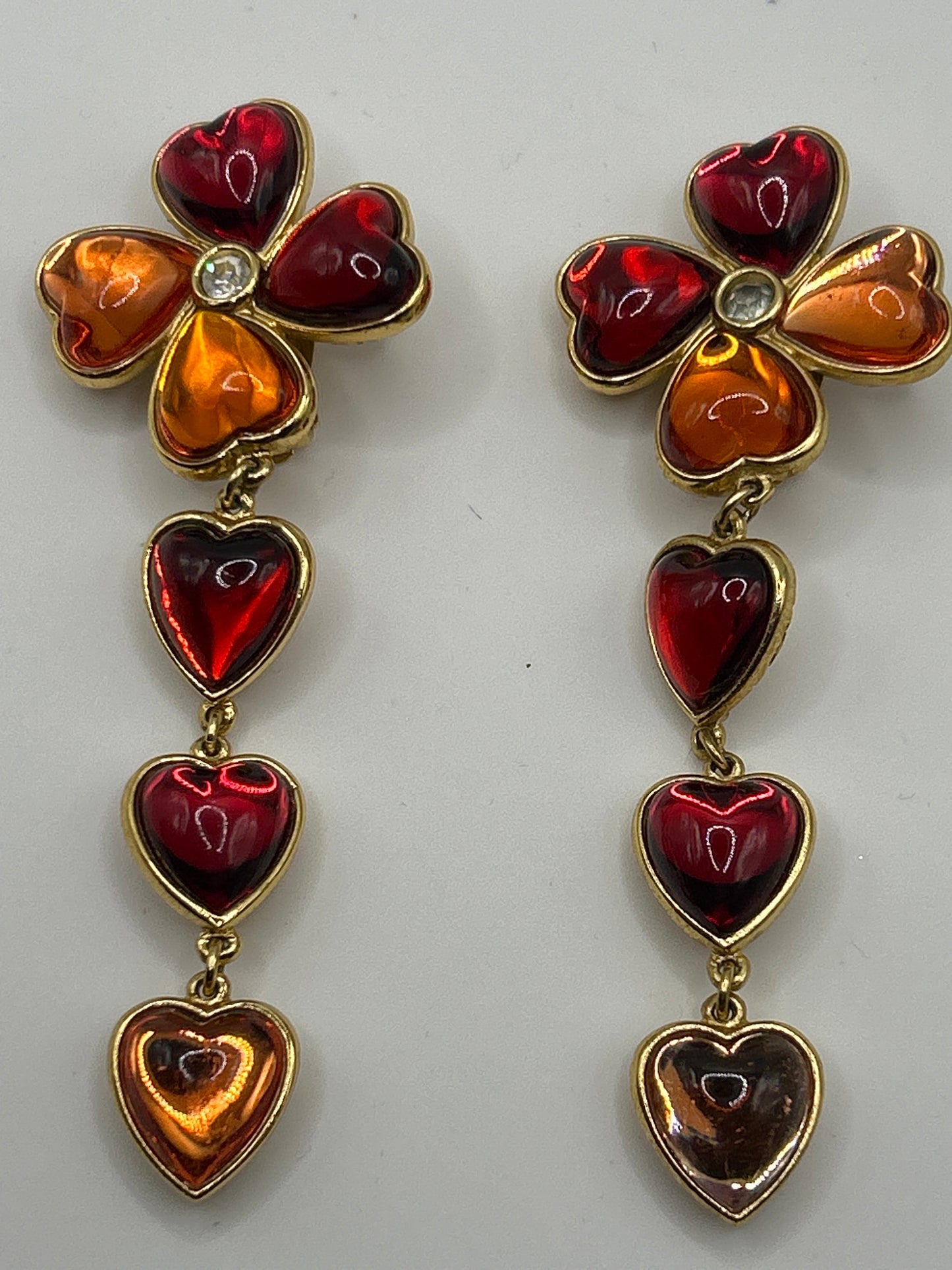 Yves Saint Laurent Vintage Glass Heart Drop Dangle Earrings