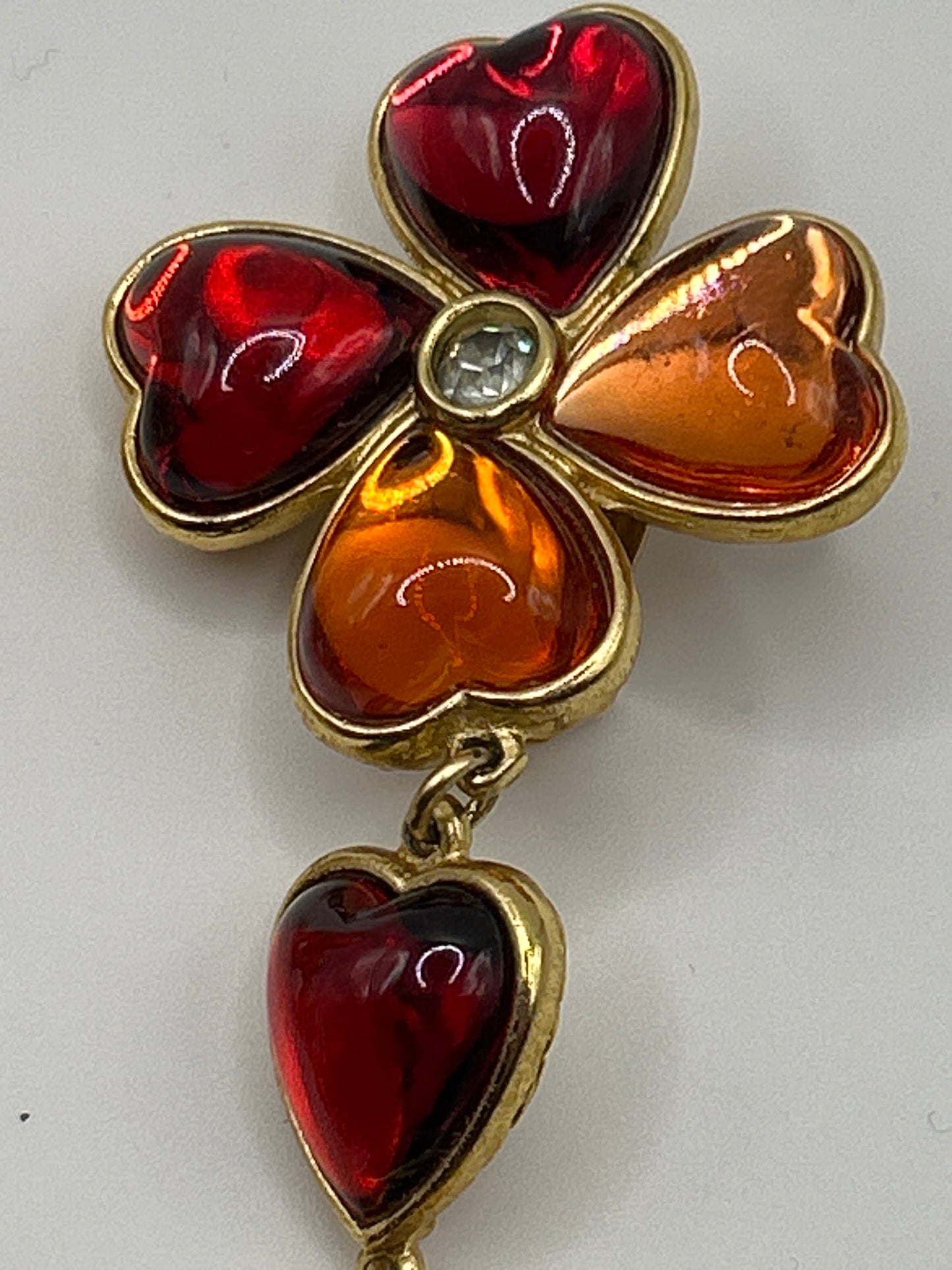 Yves Saint Laurent Vintage Glass Heart Drop Dangle Earrings