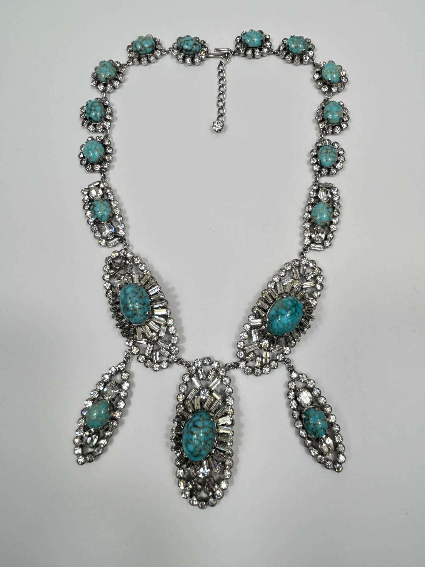 Norman Hartnell signed. Vintage Glass Necklace Rare With Glass Turquoise And Crystals.