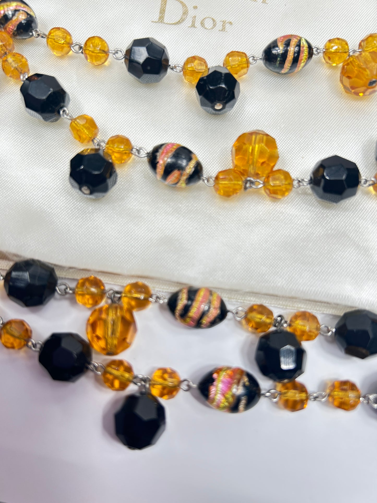 Vintage 1960s Christian Dior Glass Beads Layered Necklace. Amber coloured & Black.