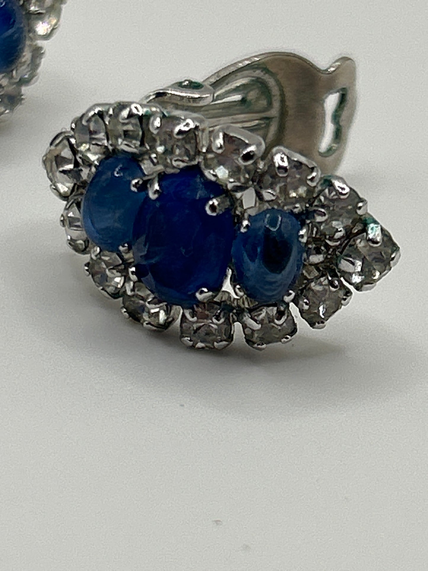 Stunning Blue glass and paste Christian Dior vintage clip on earrings. Dated 1973