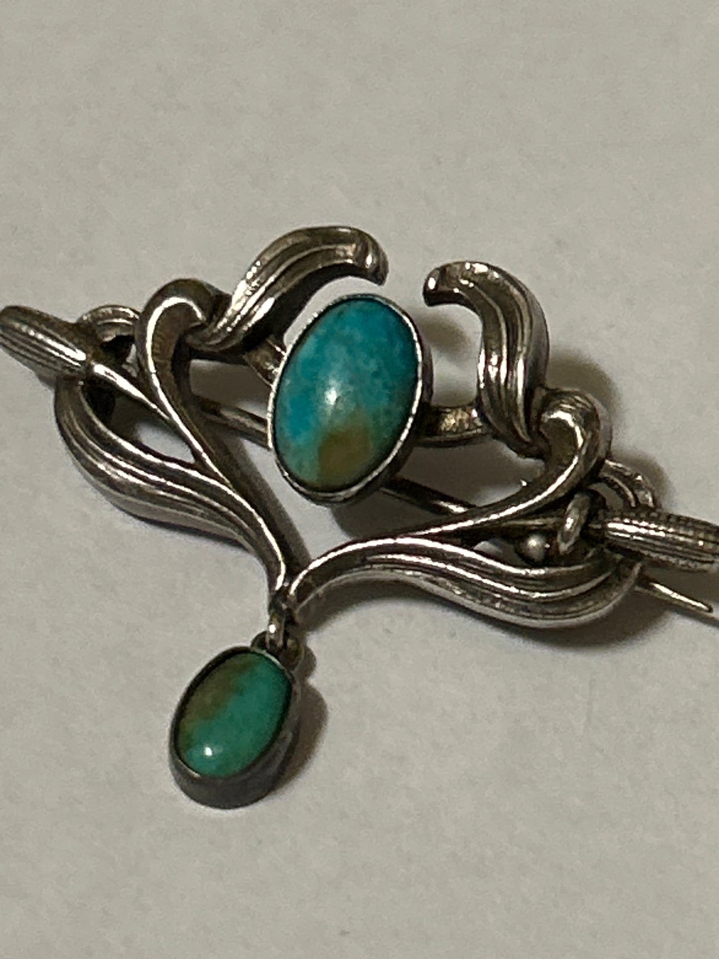 Antique Silver Art Nouveau Turquoise Dangle