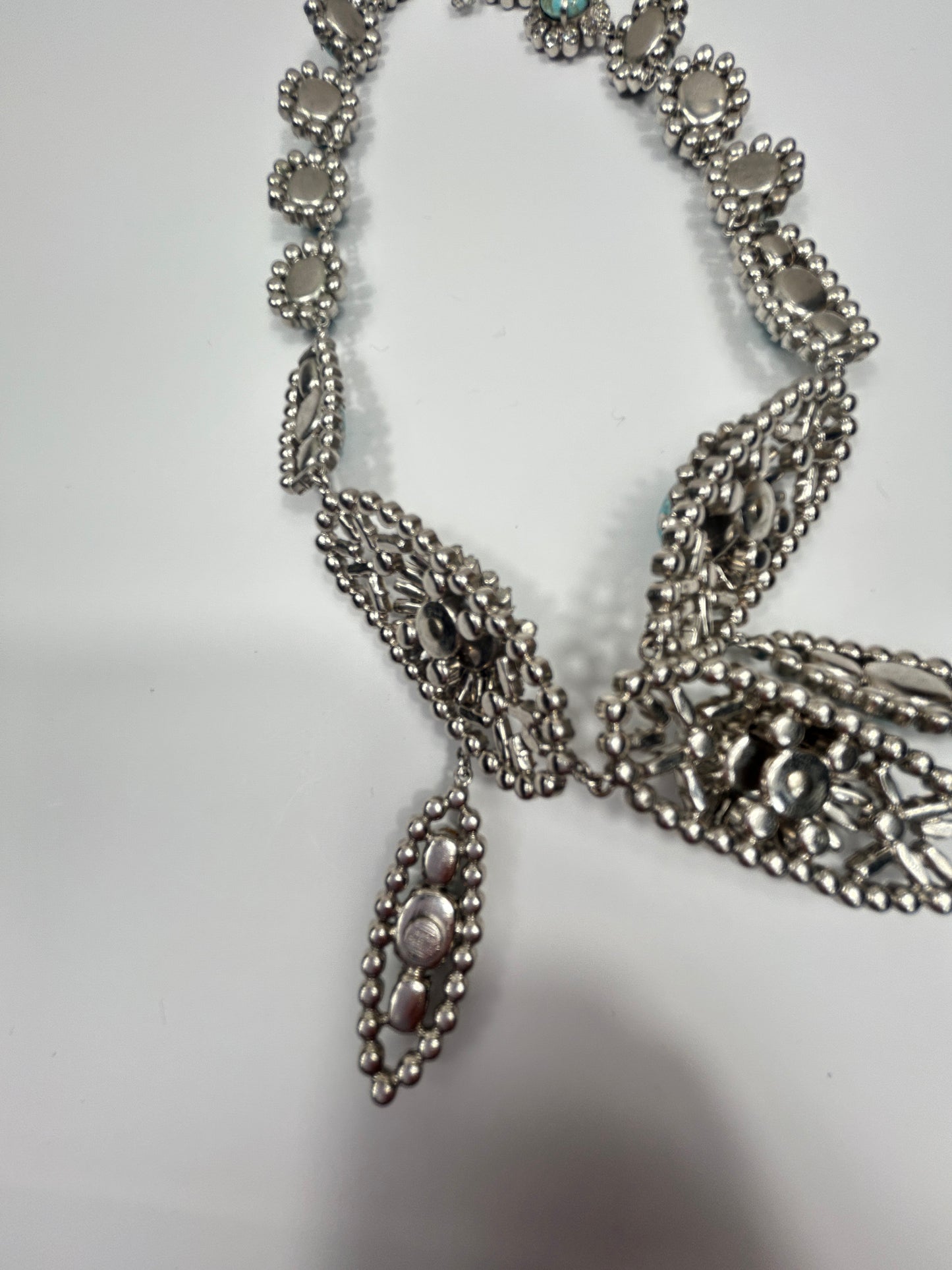 Norman Hartnell signed. Vintage Glass Necklace Rare With Glass Turquoise And Crystals.