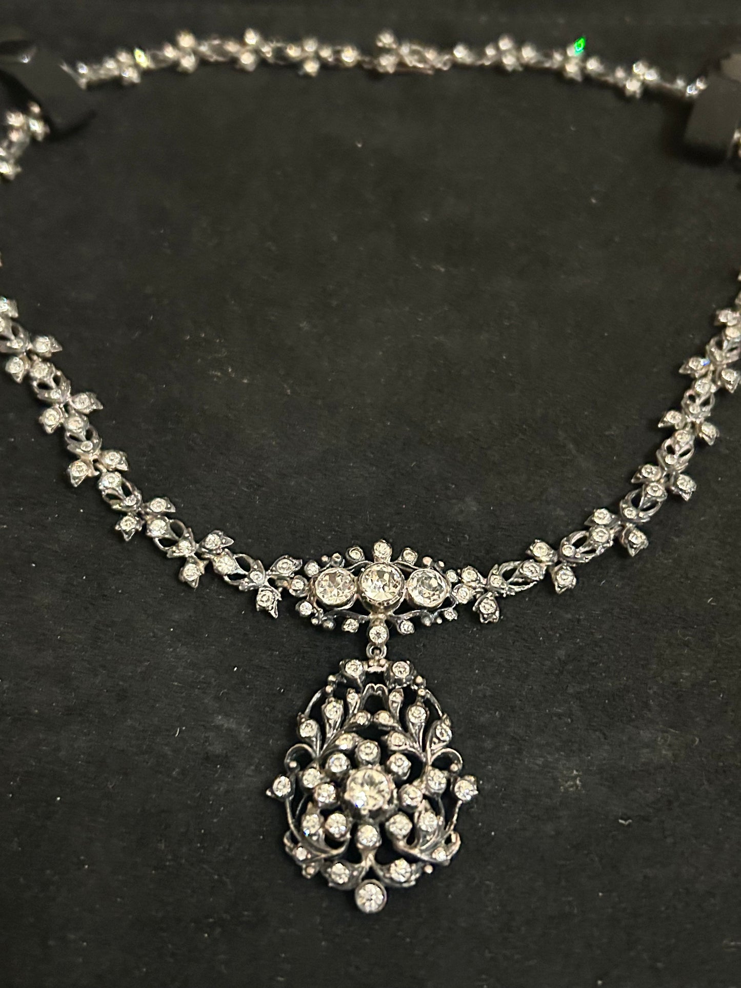 Early Victorian Silver And Crystal Paste Beautiful Necklace.
