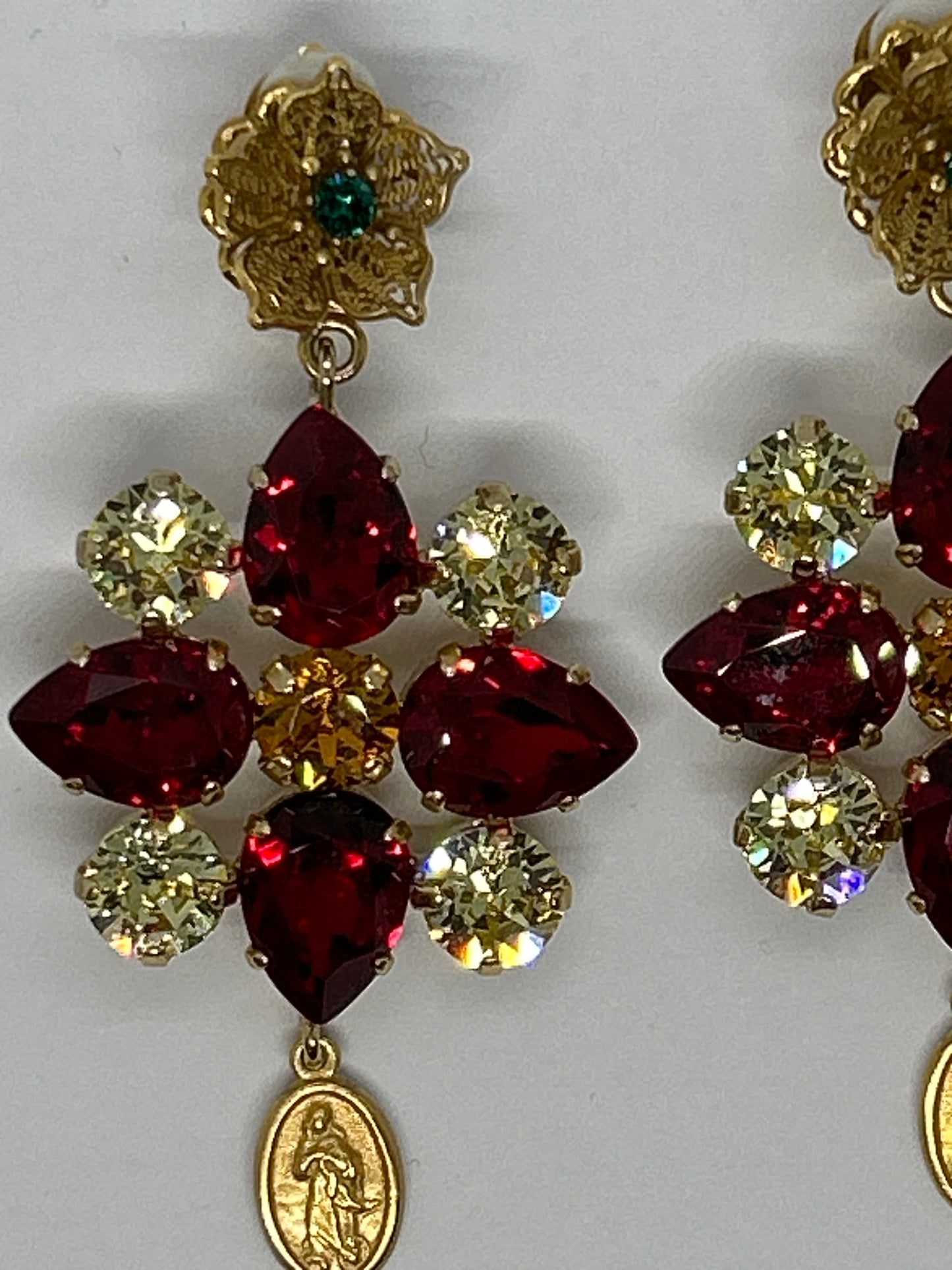 Dolce And Gabbana Red And Gold Crystal Drop Earrings