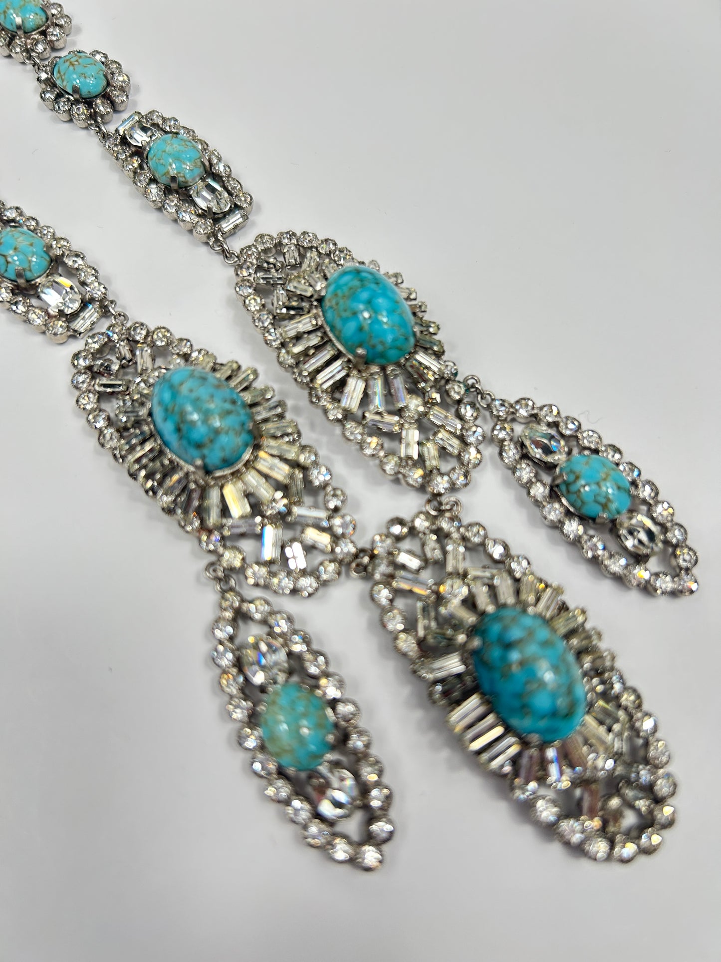 Norman Hartnell signed. Vintage Glass Necklace Rare With Glass Turquoise And Crystals.