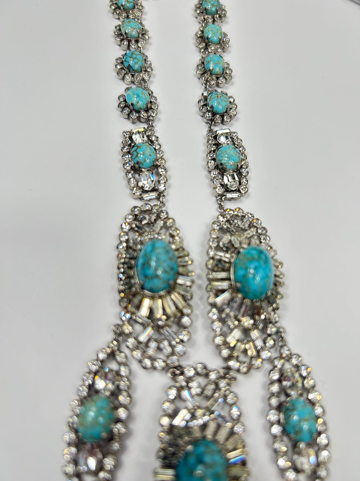 Norman Hartnell signed. Vintage Glass Necklace Rare With Glass Turquoise And Crystals.