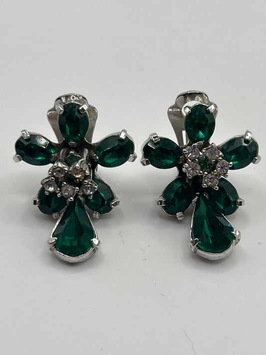 Christian Dior Mitchel Maer clip on green crystal earrings.