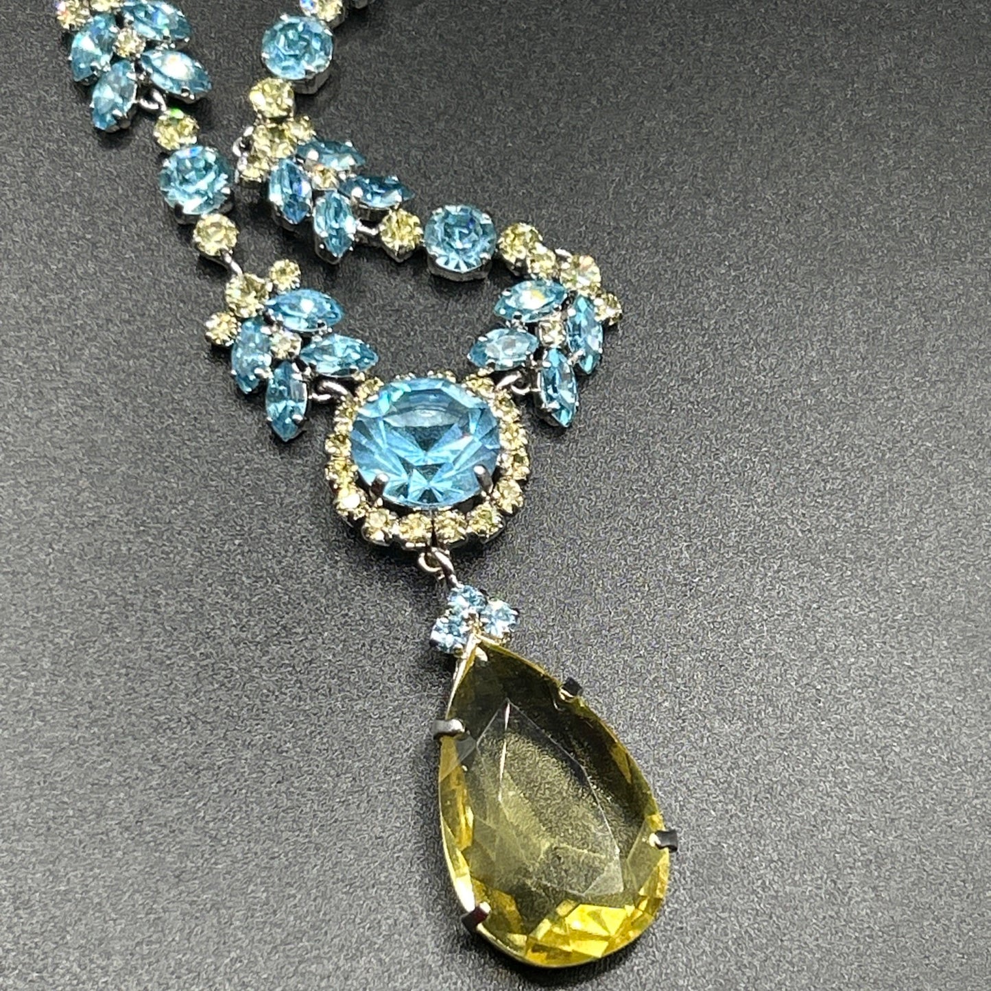 Vintage 1970s Christian Dior Lemon Citrine Paste & Blue Crystal Necklace