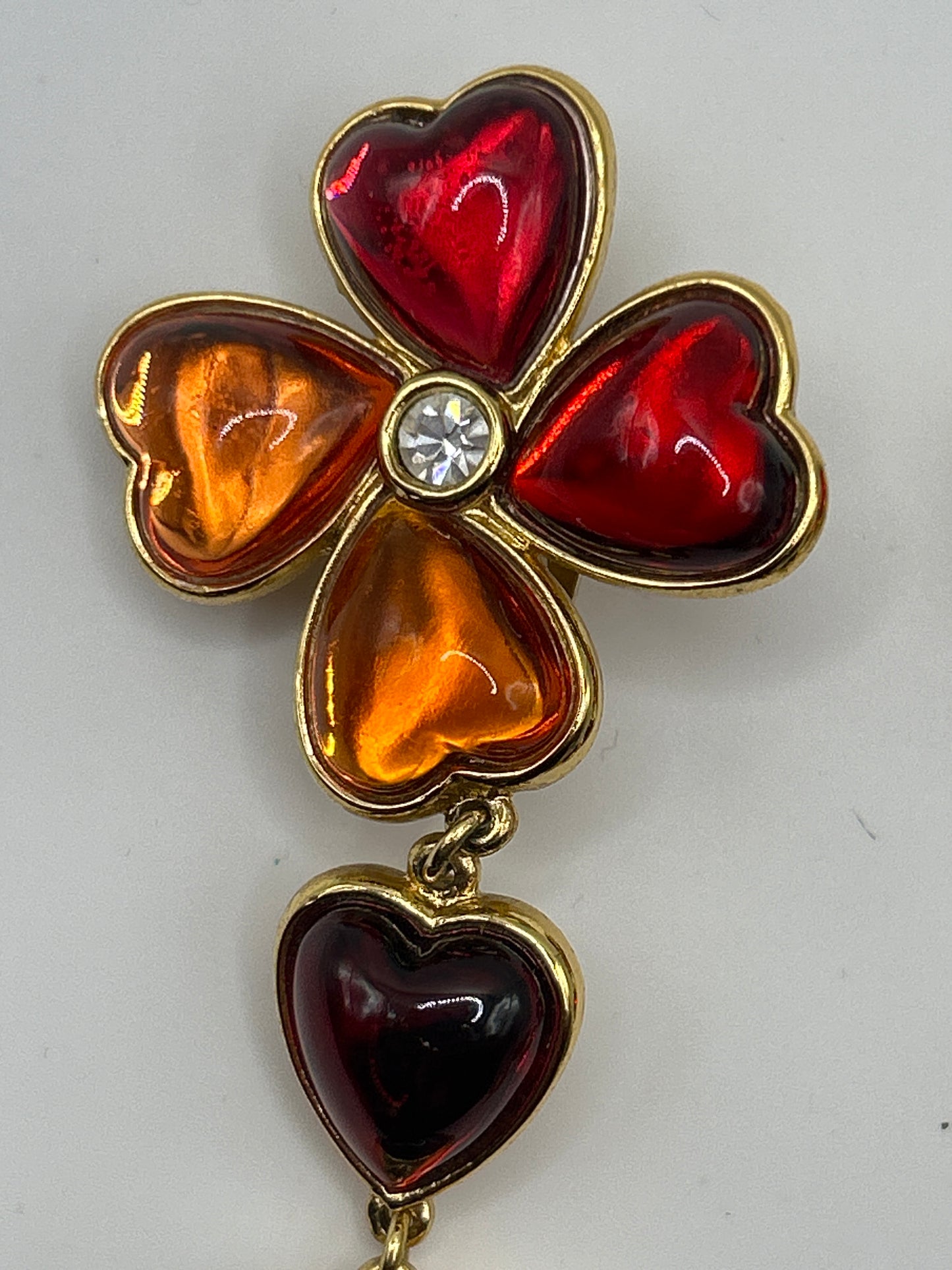 Yves Saint Laurent Vintage Glass Heart Drop Dangle Earrings