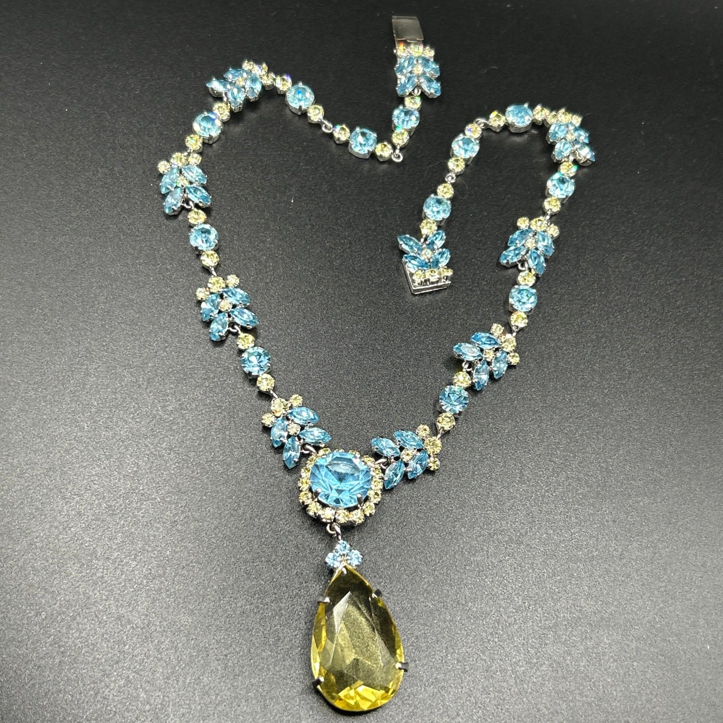 Vintage 1970s Christian Dior Lemon Citrine Paste & Blue Crystal Necklace