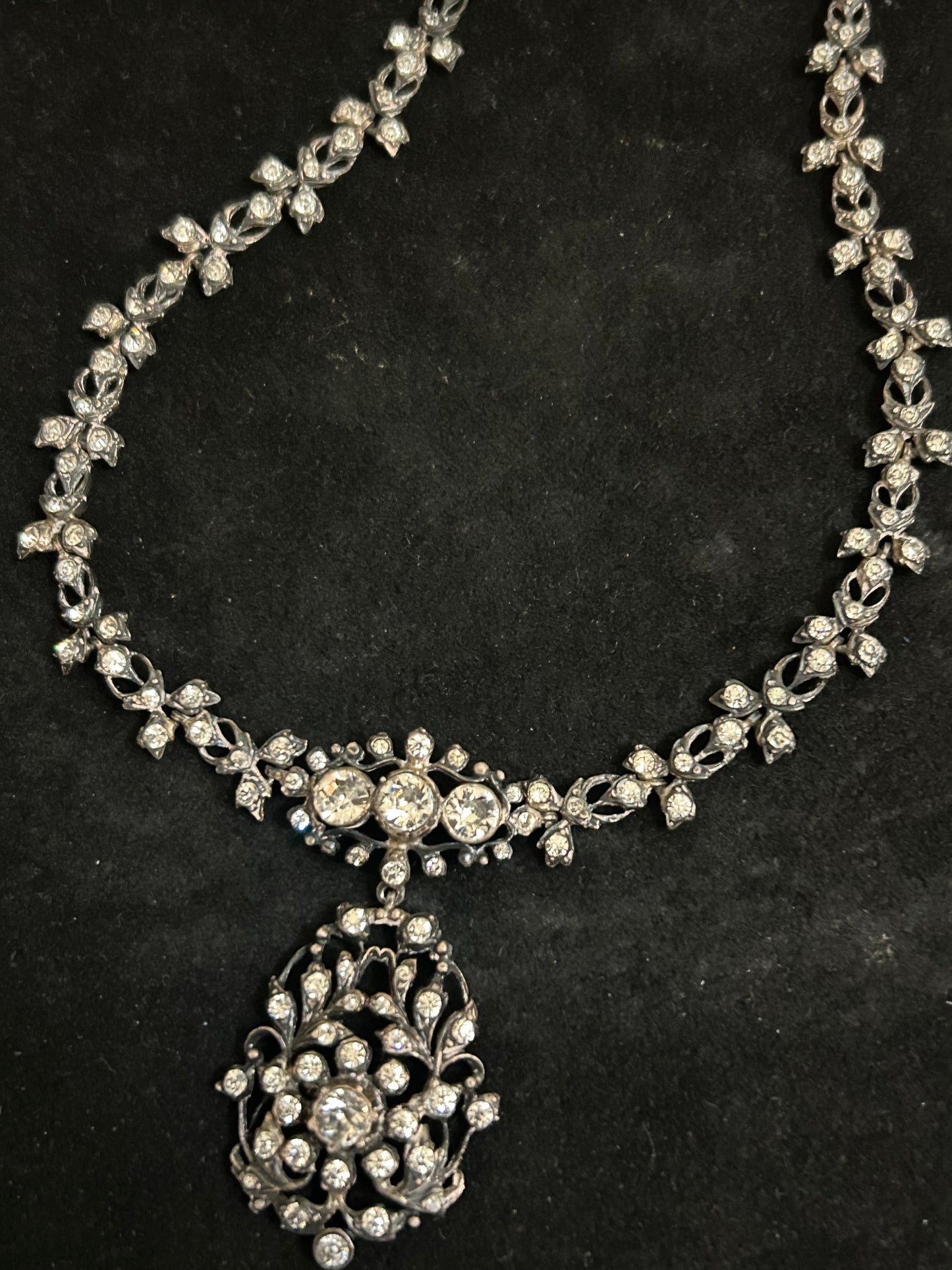 Early Victorian Silver And Crystal Paste Beautiful Necklace.