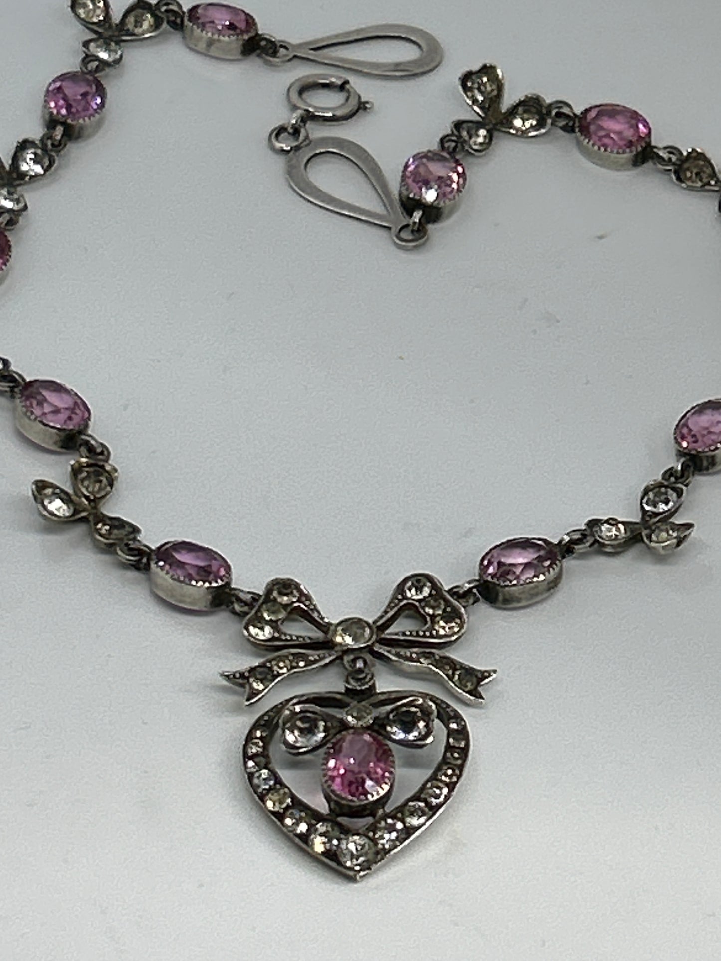 Antique Pink And Clear Paste Necklace Dating  1900. Marked 900
